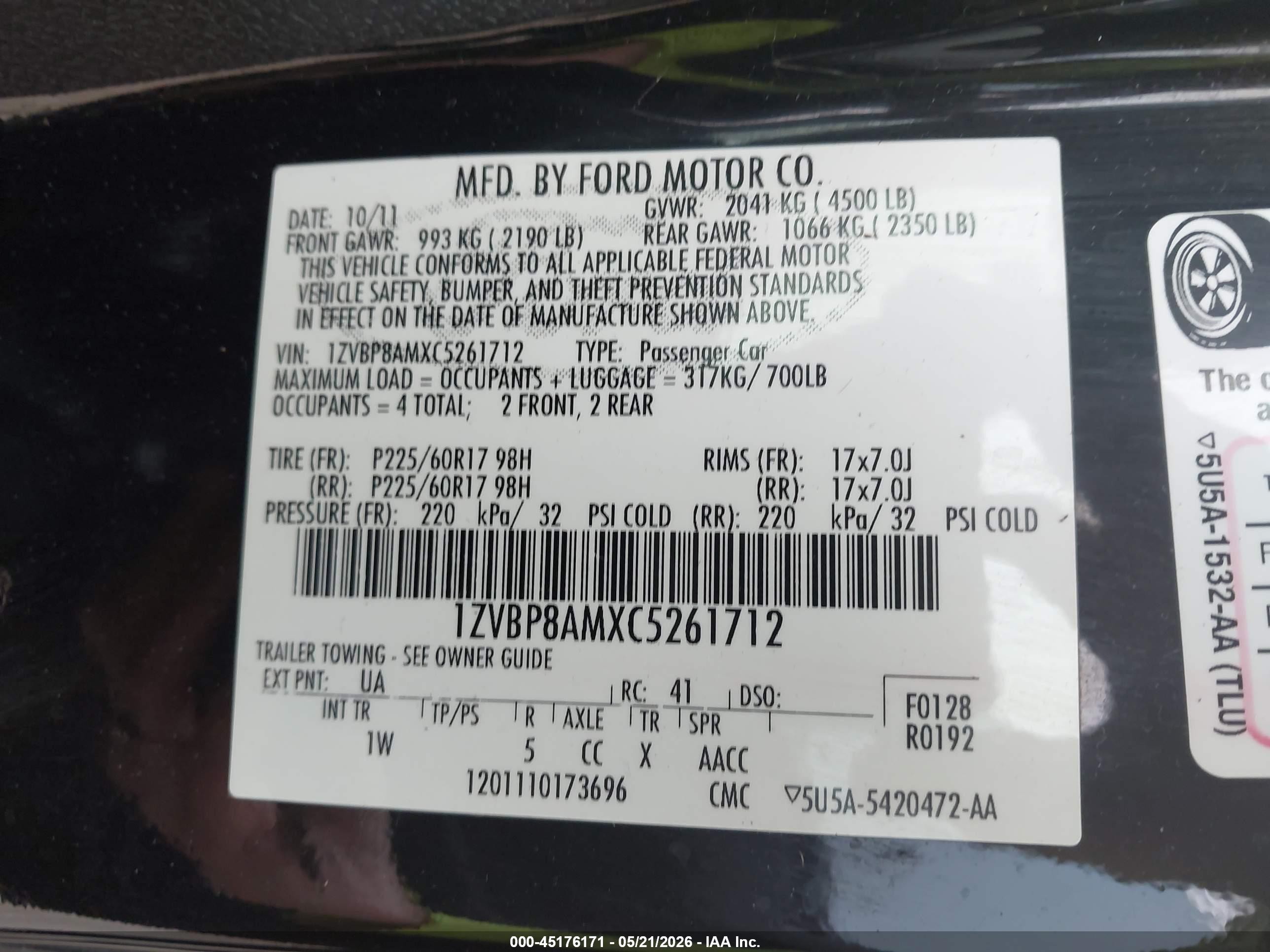 2012 Ford Mustang V6 Black vin: 1ZVBP8AMXC5261712