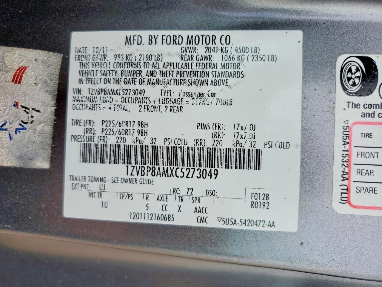 2012 Ford Mustang Gray vin: 1ZVBP8AMXC5273049