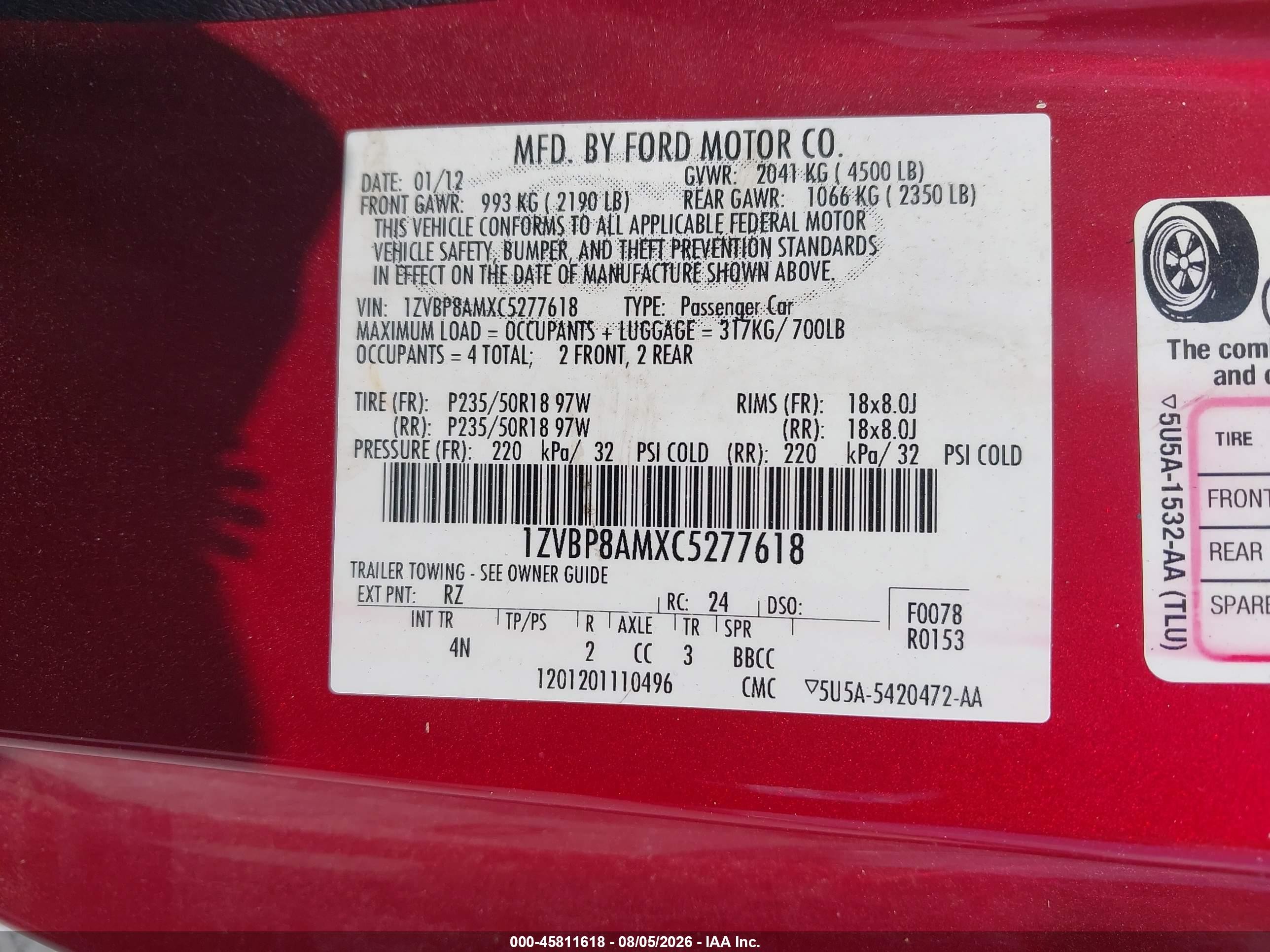 2012 Ford Mustang V6 Premium Red vin: 1ZVBP8AMXC5277618
