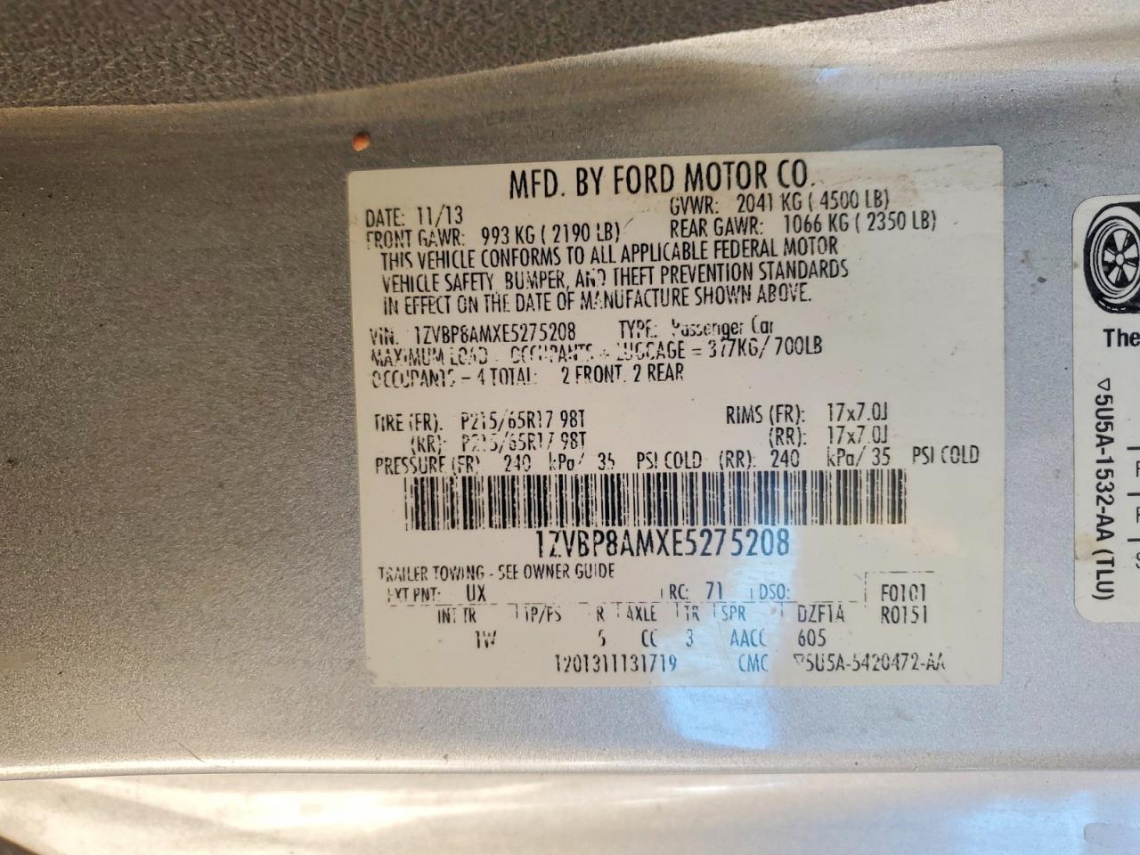 2014 Ford Mustang Silver vin: 1ZVBP8AMXE5275208