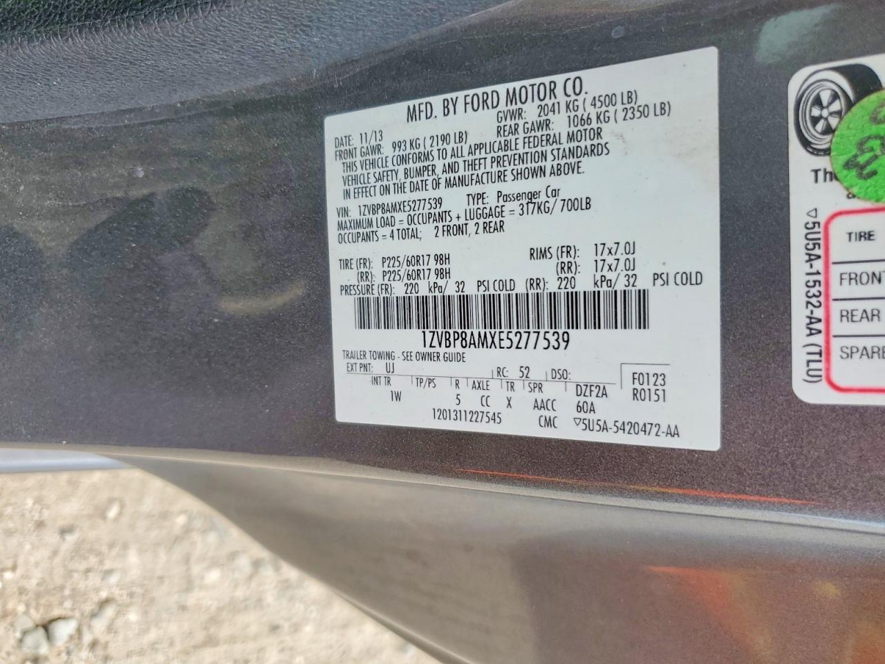 2014 Ford Mustang Gray vin: 1ZVBP8AMXE5277539