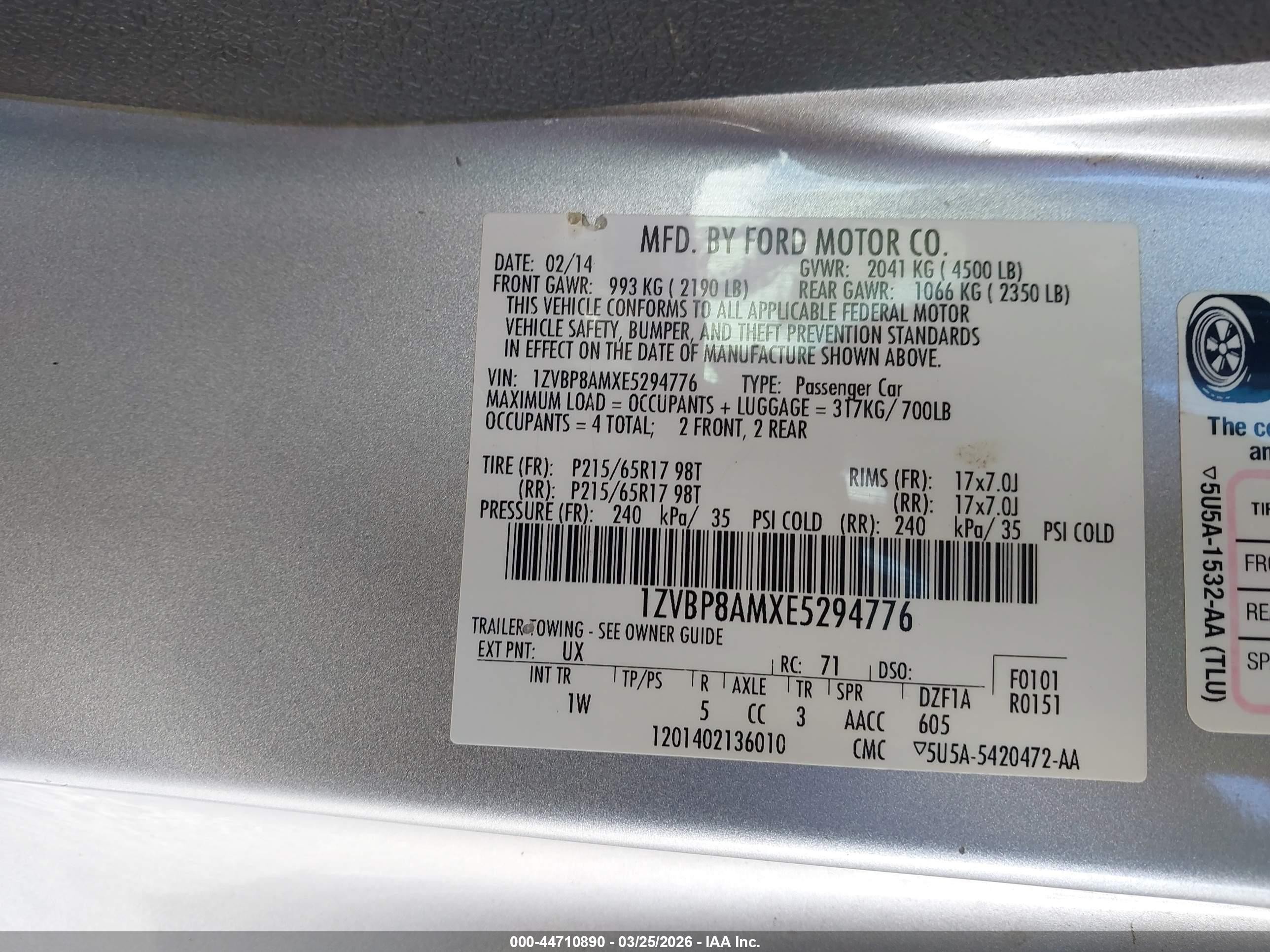 2014 Ford Mustang V6 Silver vin: 1ZVBP8AMXE5294776