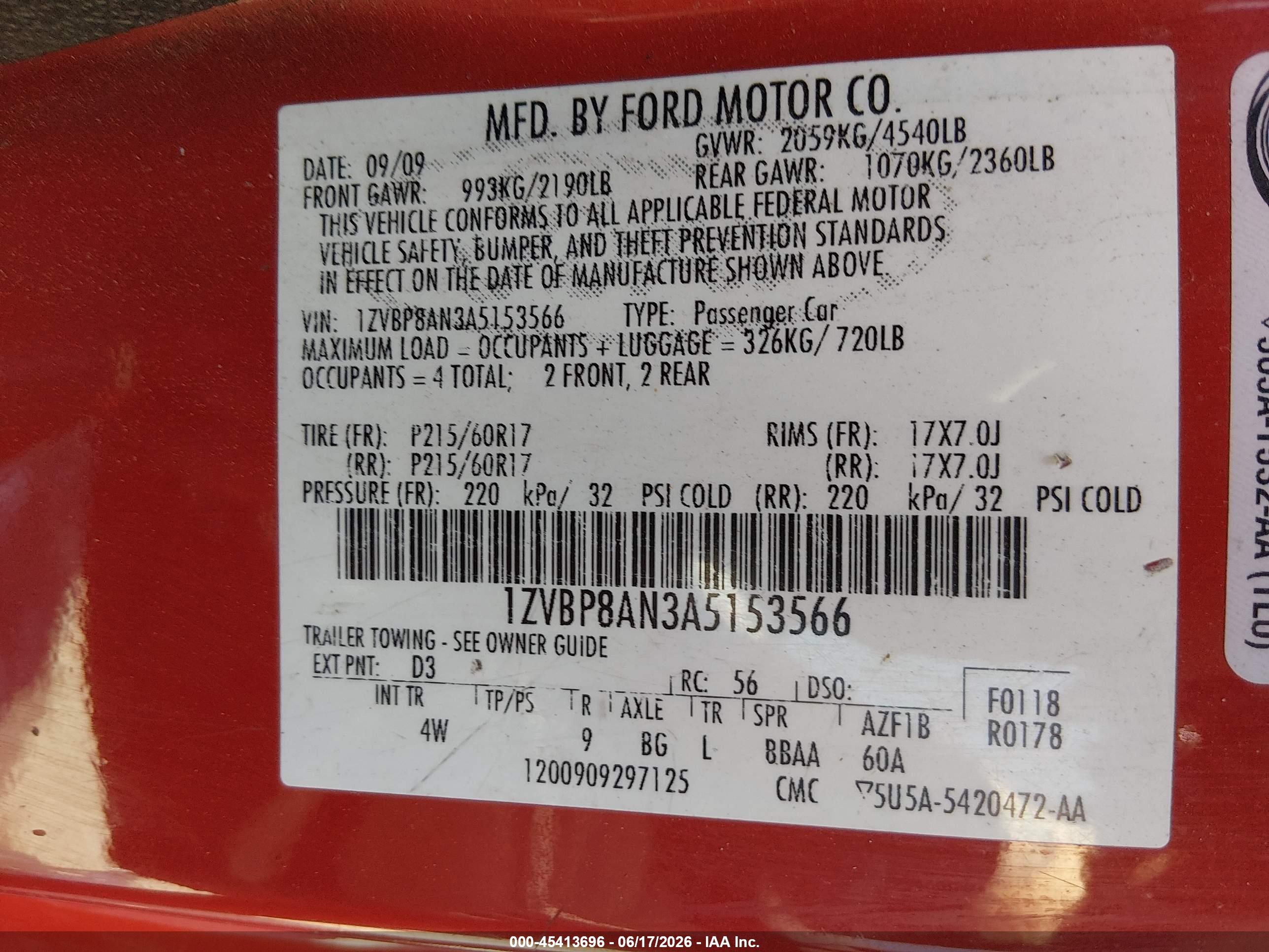 2010 Ford Mustang V6/v6 Premium Red vin: 1ZVBP8AN3A5153566
