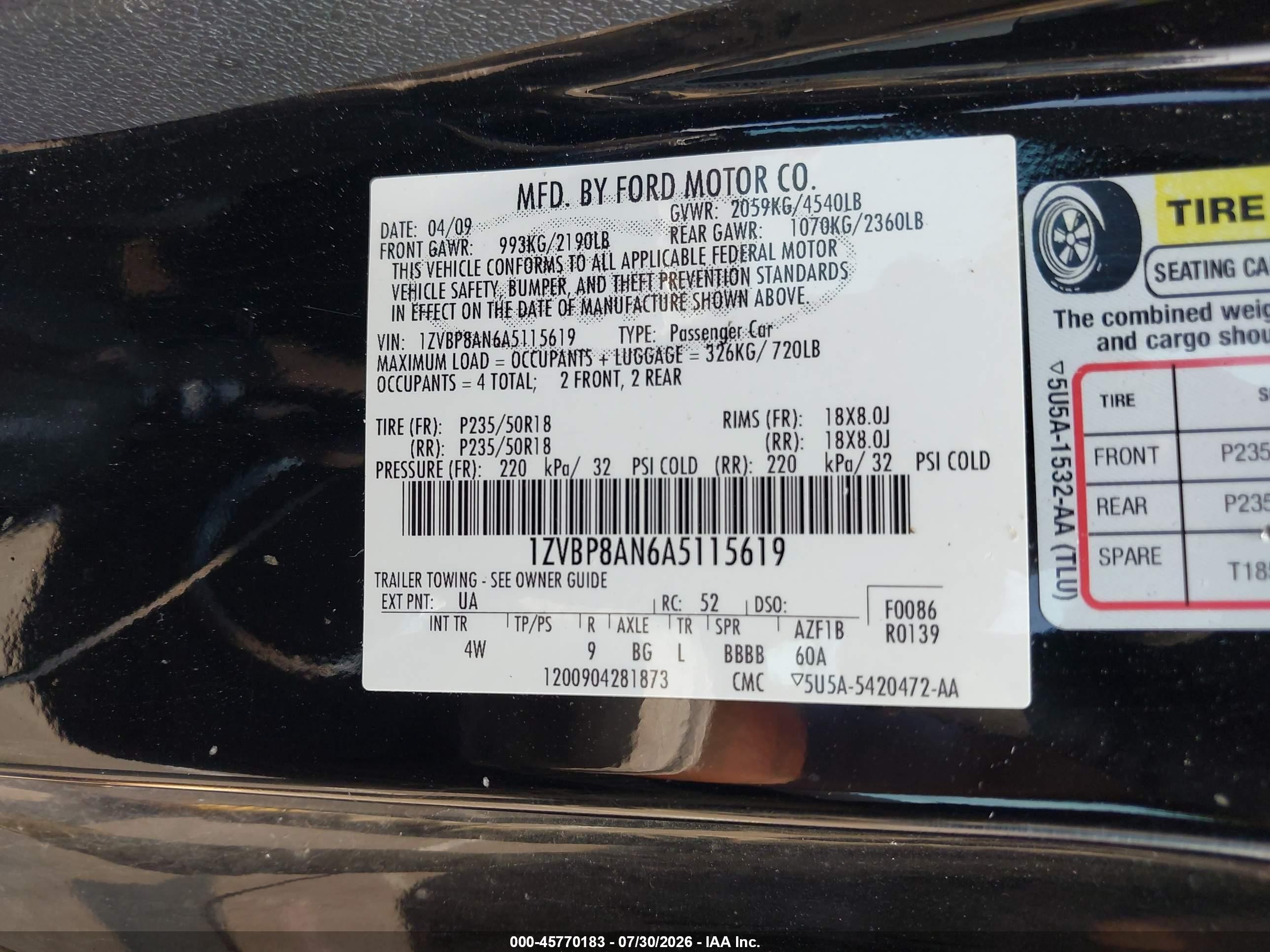 2010 Ford Mustang V6/v6 Premium Black vin: 1ZVBP8AN6A5115619