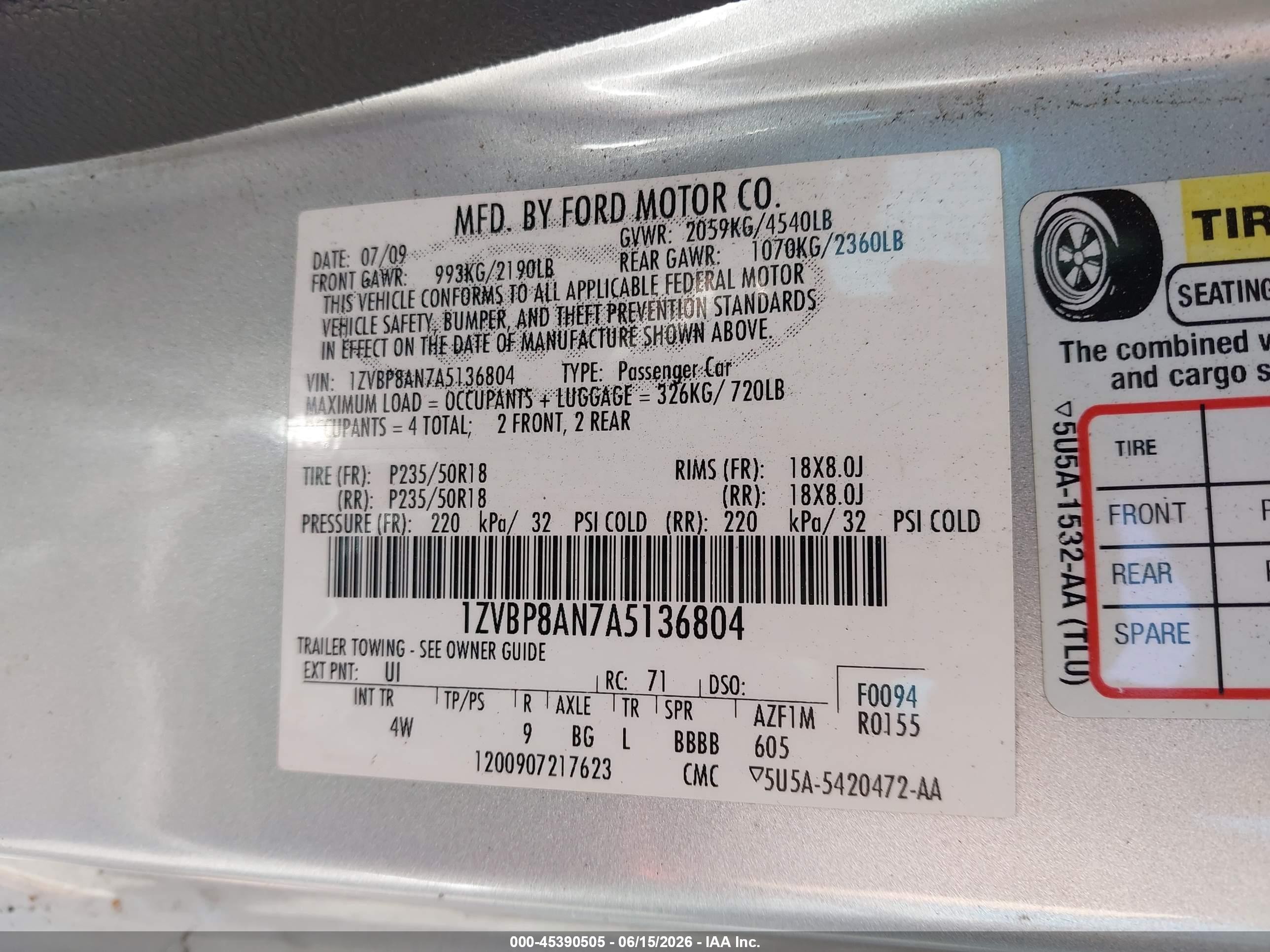 2010 Ford Mustang V6/v6 Premium Silver vin: 1ZVBP8AN7A5136804