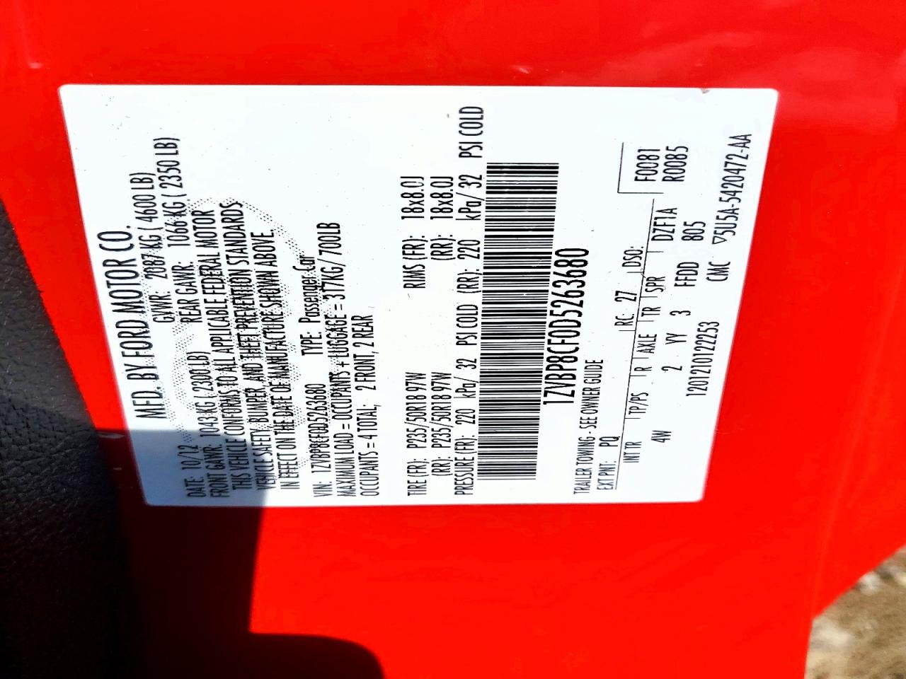 2013 Ford Mustang Gt Red vin: 1ZVBP8CF0D5263680