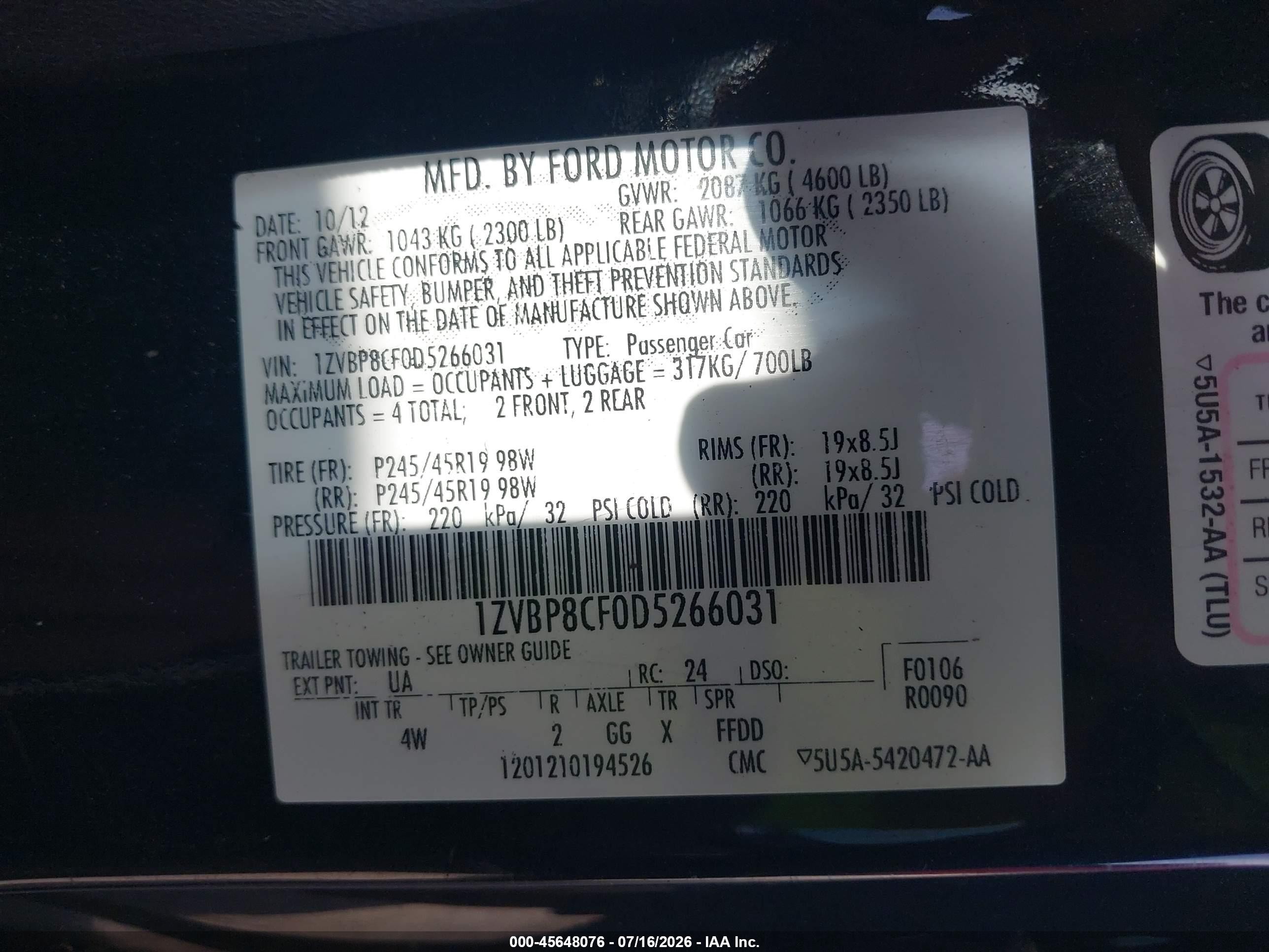 2013 Ford Mustang Gt Premium Black vin: 1ZVBP8CF0D5266031