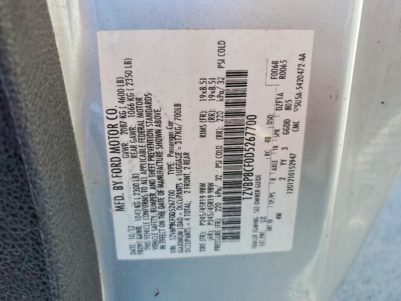 2013 Ford Mustang Silver vin: 1ZVBP8CF0D5267700