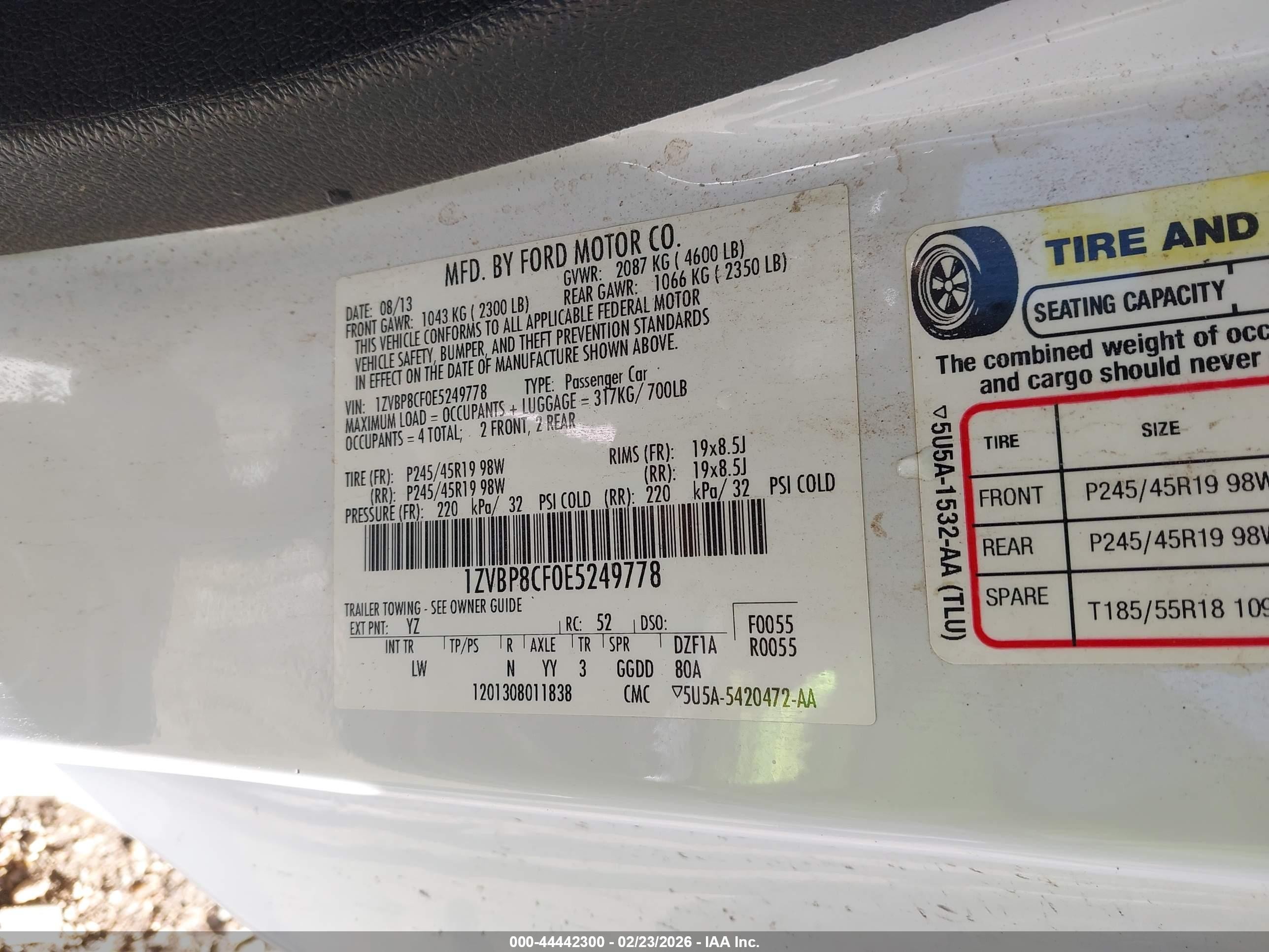 2014 Ford Mustang Gt Premium White vin: 1ZVBP8CF0E5249778