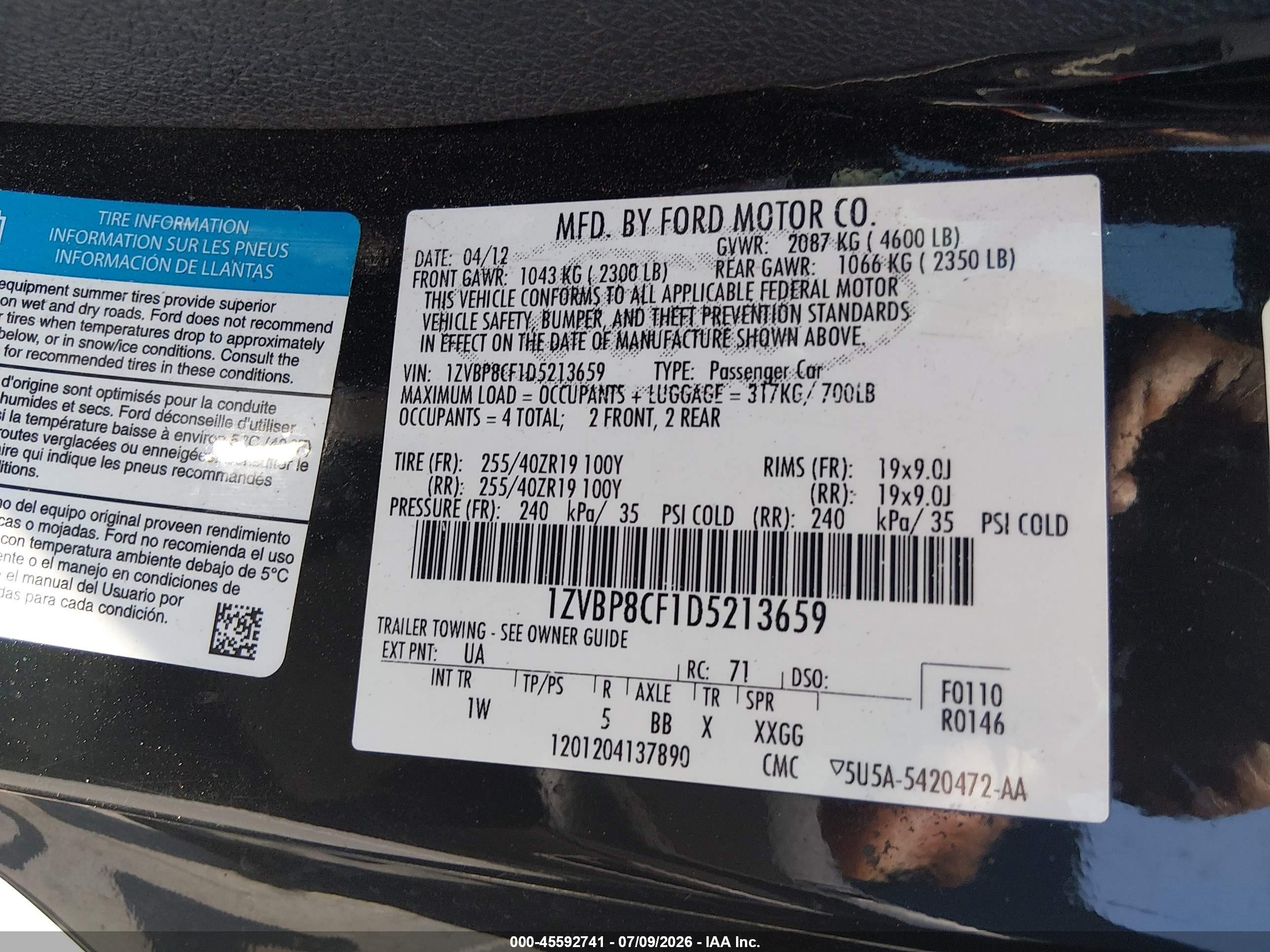 2013 Ford Mustang Gt Black vin: 1ZVBP8CF1D5213659