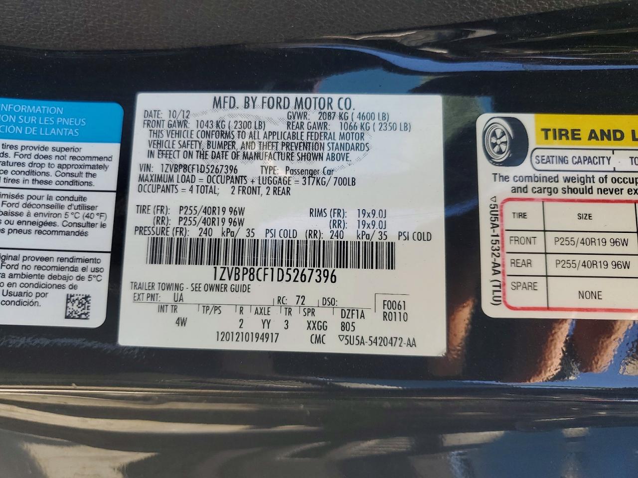 2013 Ford Mustang Gt Black vin: 1ZVBP8CF1D5267396