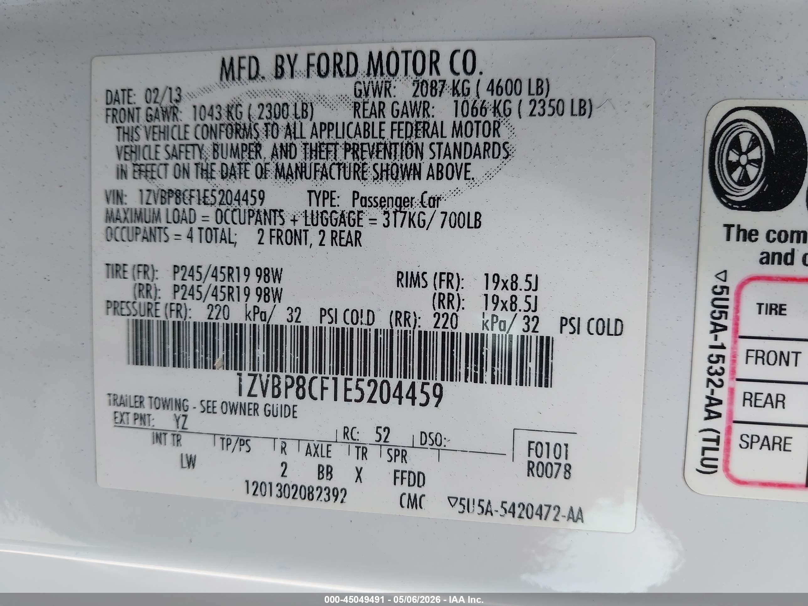 2014 Ford Mustang Gt Premium White vin: 1ZVBP8CF1E5204459
