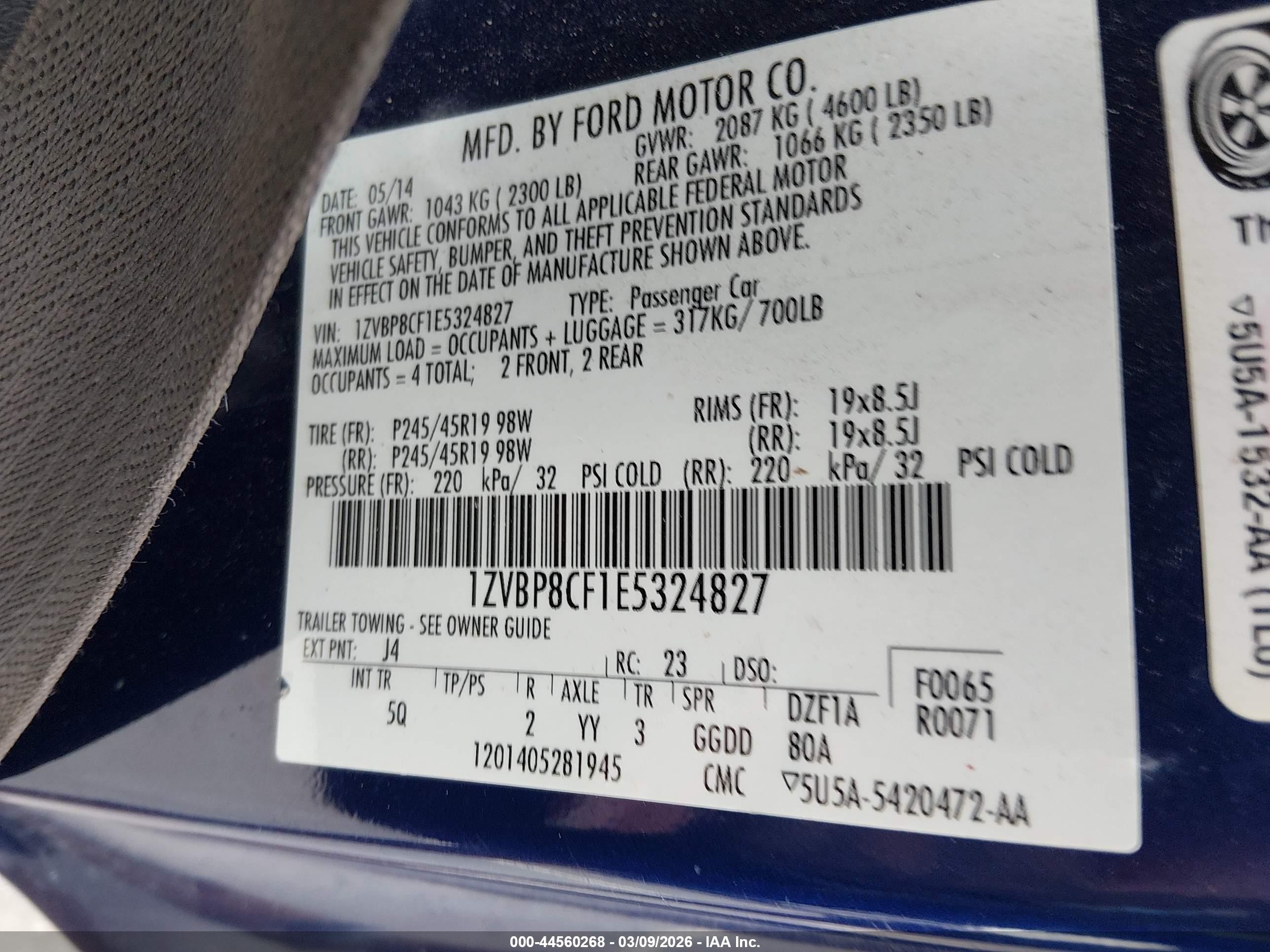 2014 Ford Mustang Gt Premium Blue vin: 1ZVBP8CF1E5324827