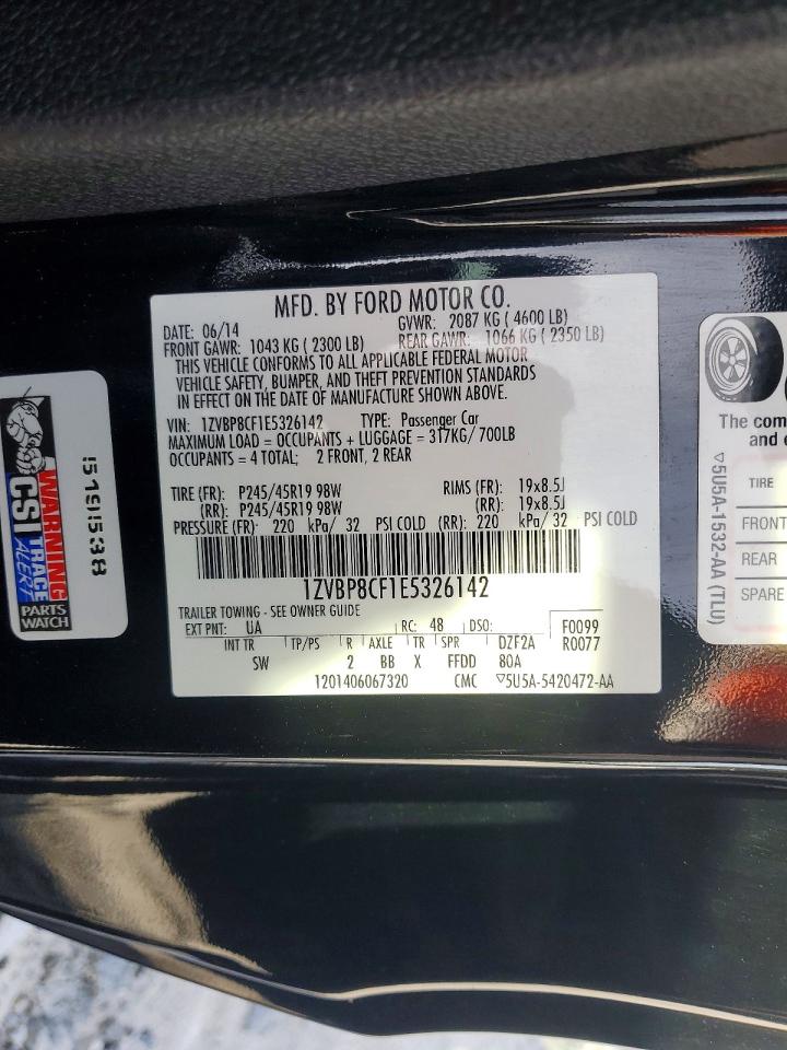 2014 Ford Mustang Gt Black vin: 1ZVBP8CF1E5326142