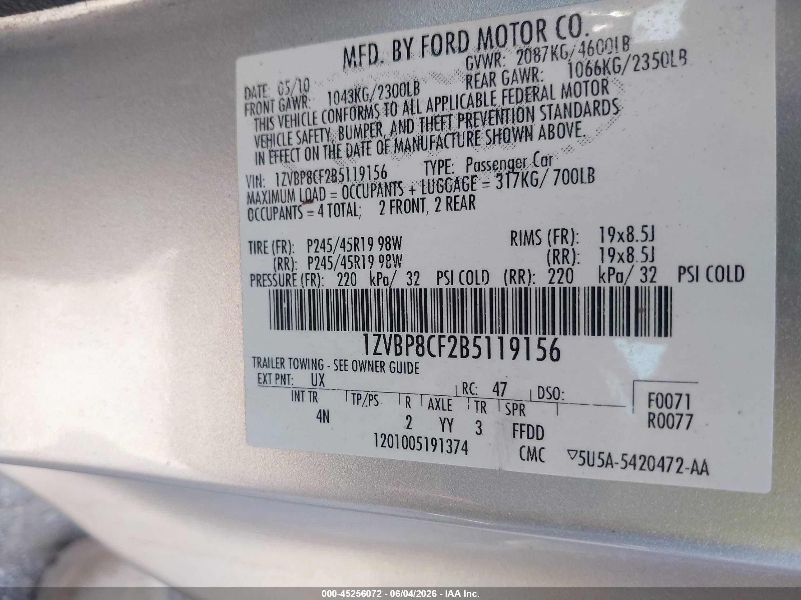 2011 Ford Mustang Gt Premium Серебряный vin: 1ZVBP8CF2B5119156