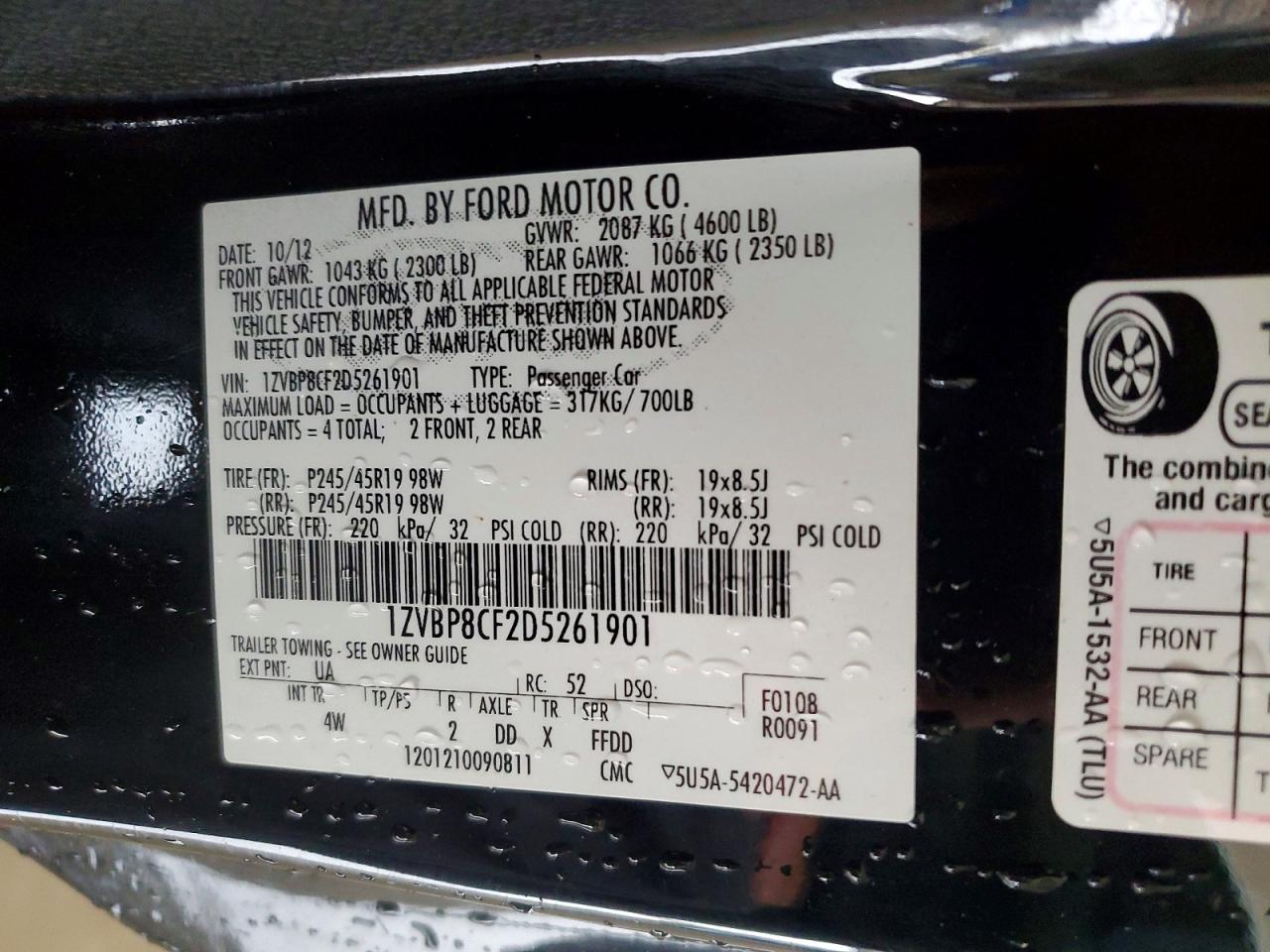 2013 Ford Mustang Gt Black vin: 1ZVBP8CF2D5261901