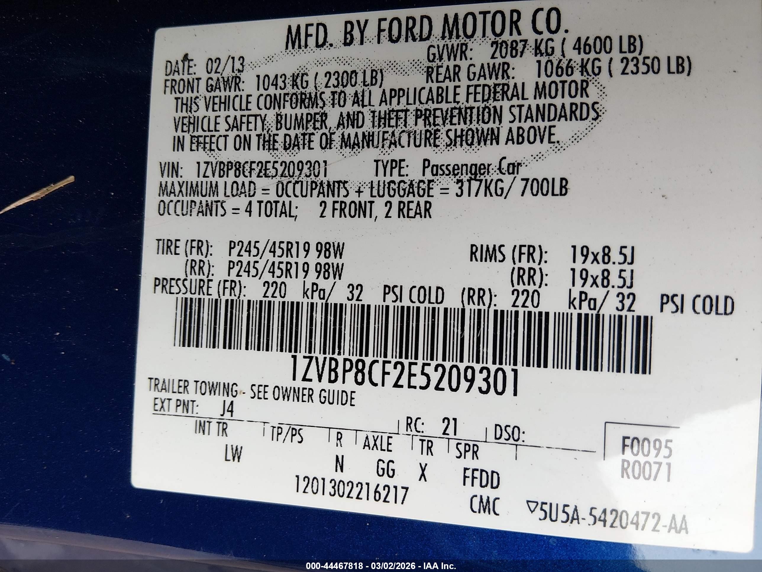 2014 Ford Mustang Gt Premium Blue vin: 1ZVBP8CF2E5209301