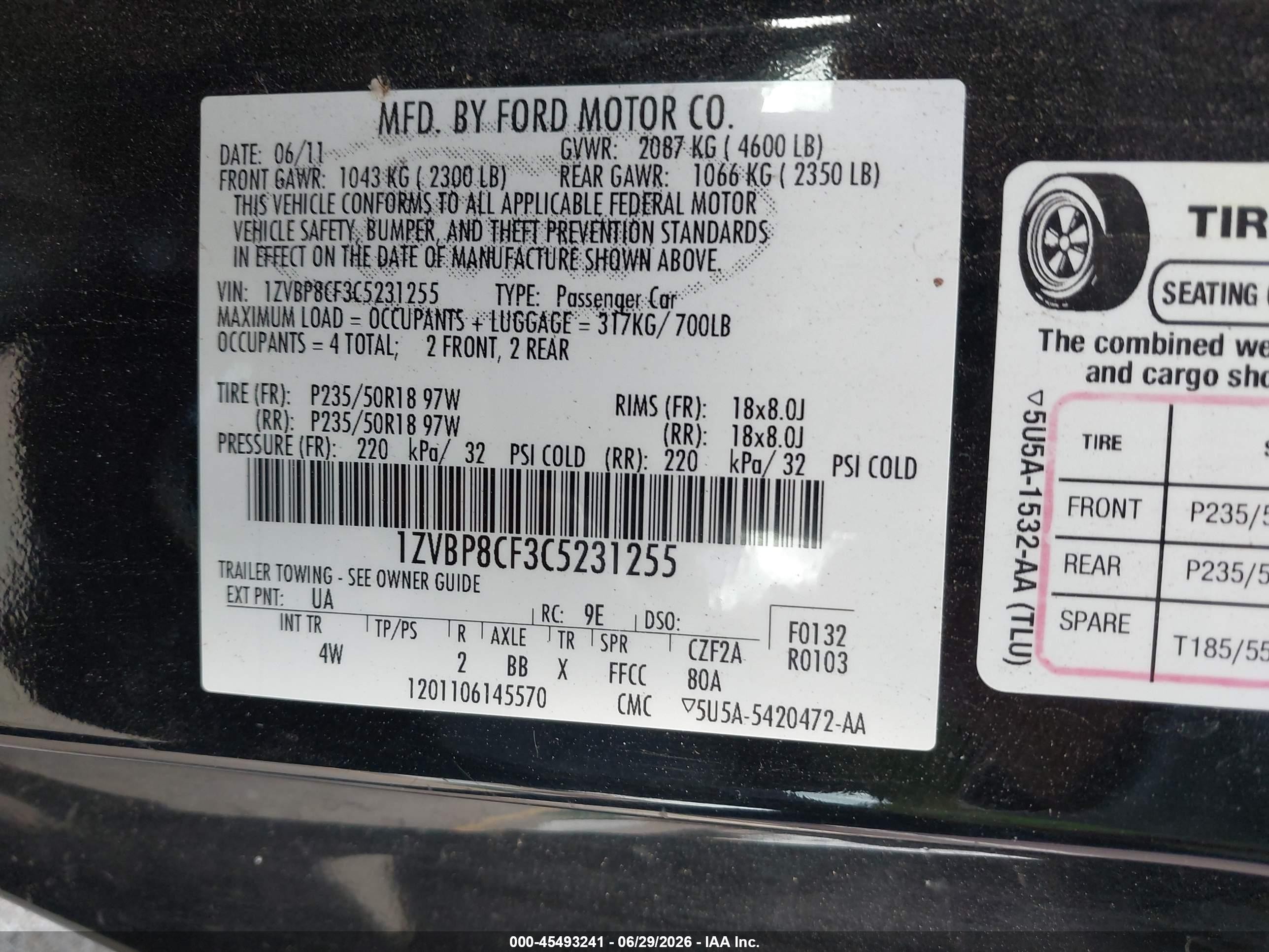 2012 Ford Mustang   Black vin: 1ZVBP8CF3C5231255