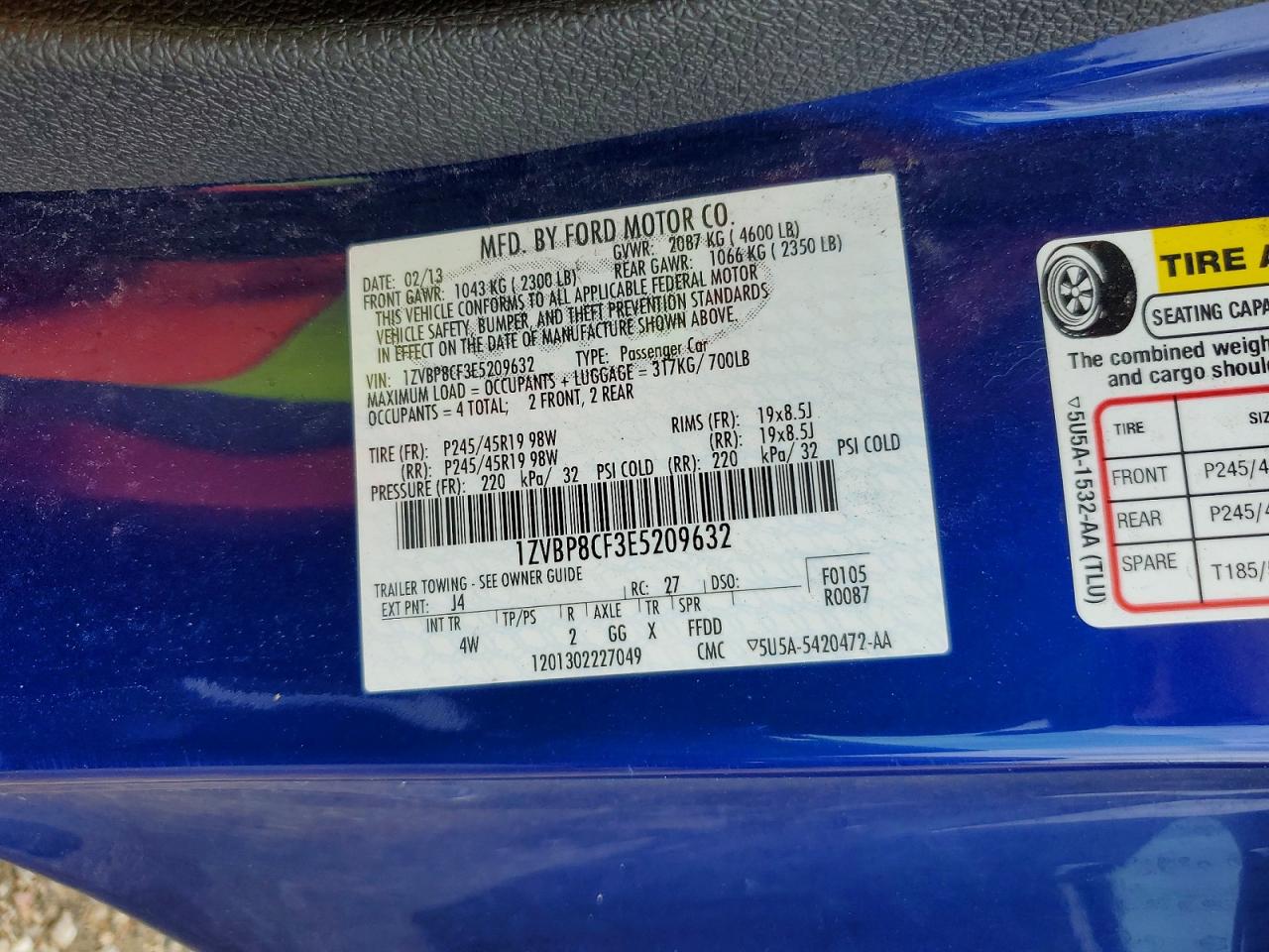 2014 Ford Mustang Gt Blue vin: 1ZVBP8CF3E5209632