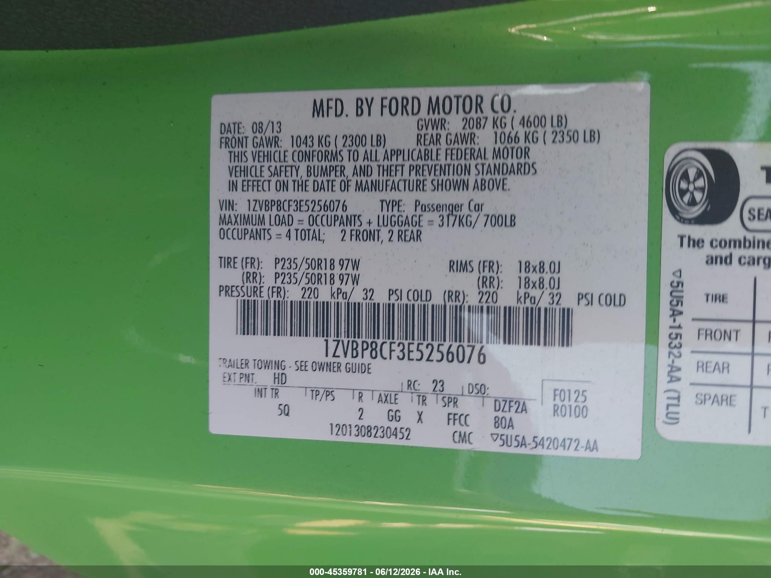 2014 Ford Mustang Gt Premium Green vin: 1ZVBP8CF3E5256076