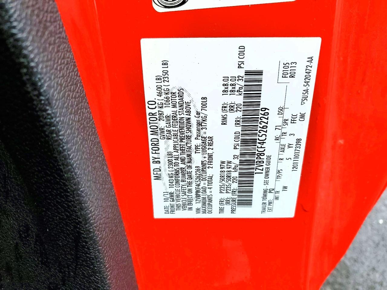 2012 Ford Mustang Gt Red vin: 1ZVBP8CF4C5262269