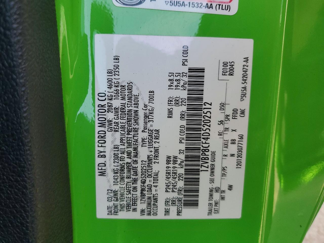 2013 Ford Mustang Gt Green vin: 1ZVBP8CF4D5202512