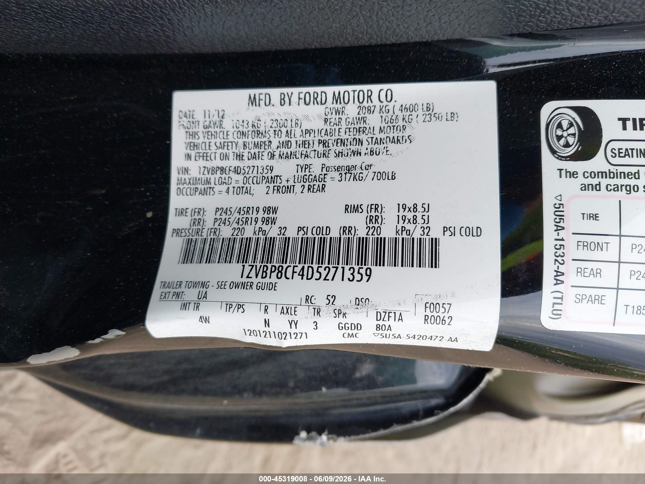 2013 Ford Mustang Gt Premium Black vin: 1ZVBP8CF4D5271359