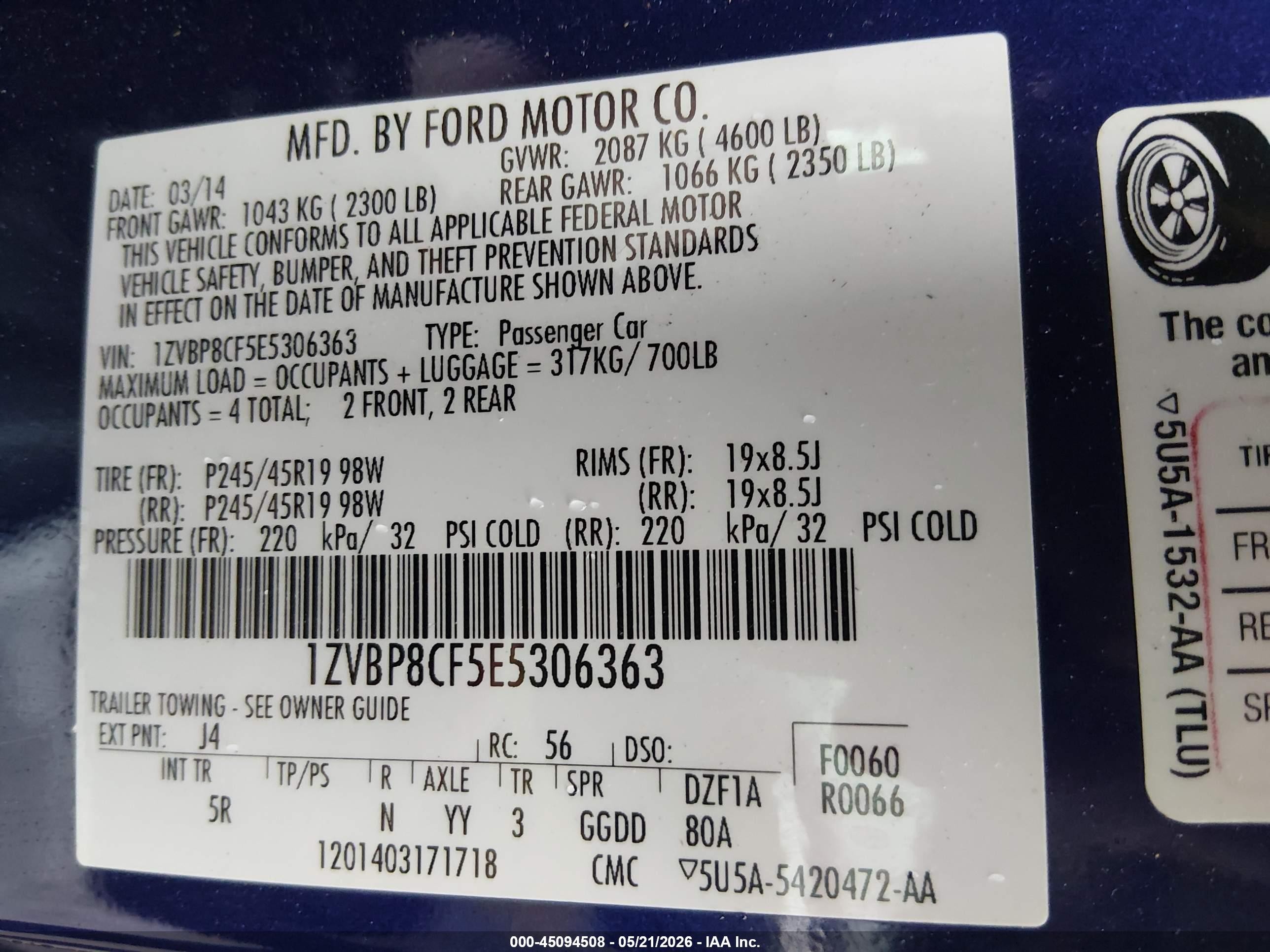 2014 Ford Mustang Gt Premium Blue vin: 1ZVBP8CF5E5306363