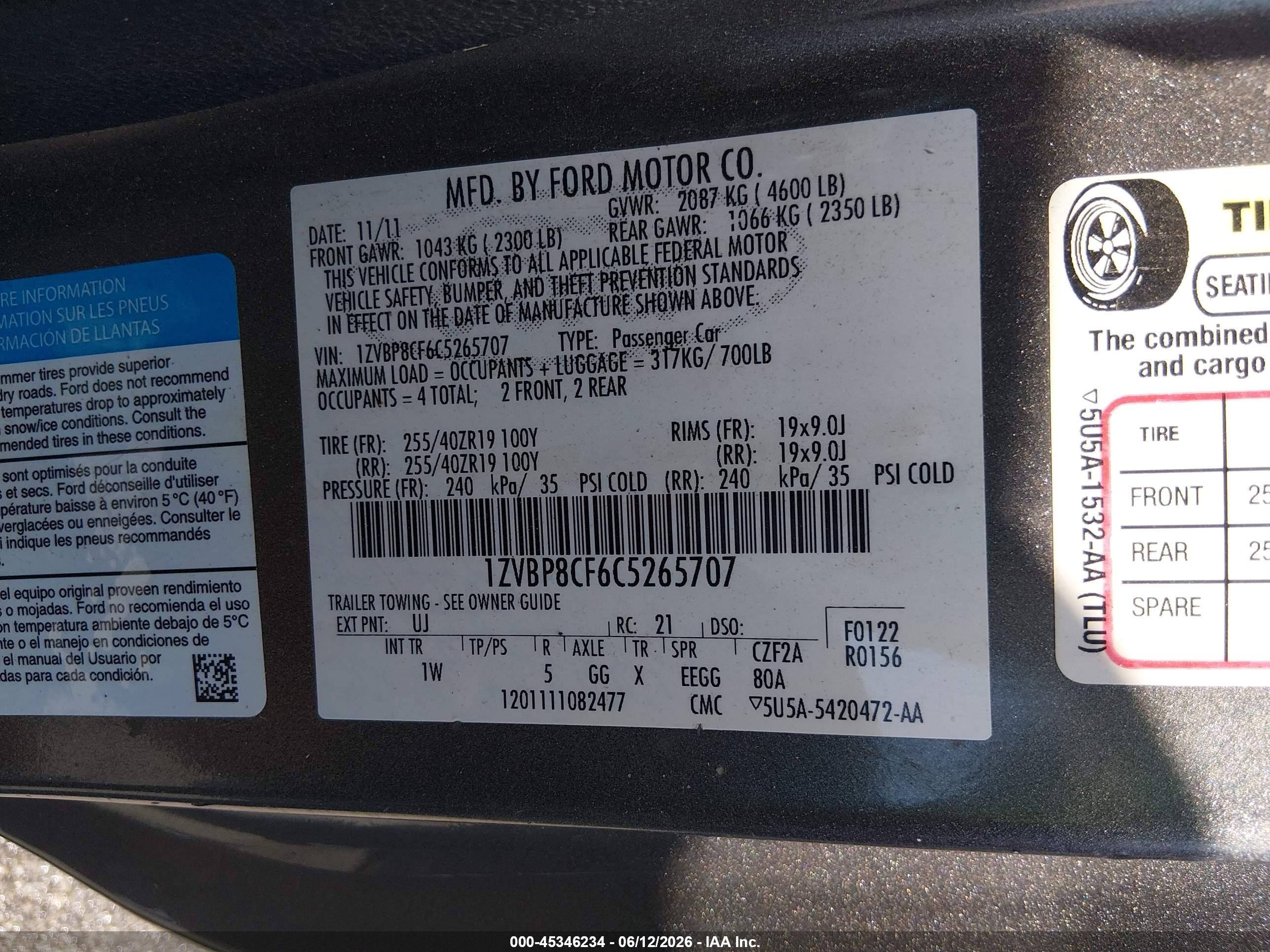 2012 Ford Mustang Gt Gray vin: 1ZVBP8CF6C5265707