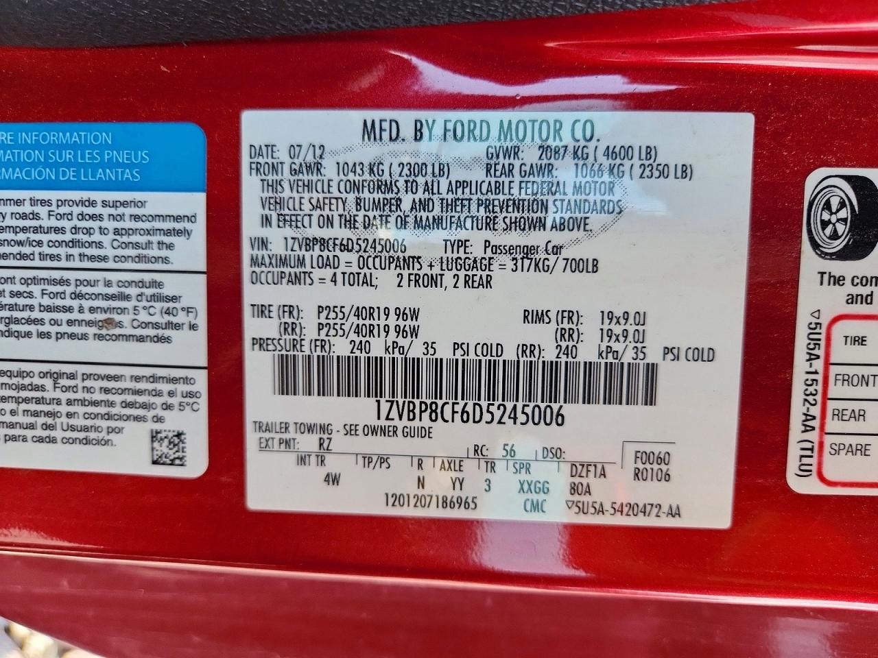 2013 Ford Mustang Gt Red vin: 1ZVBP8CF6D5245006