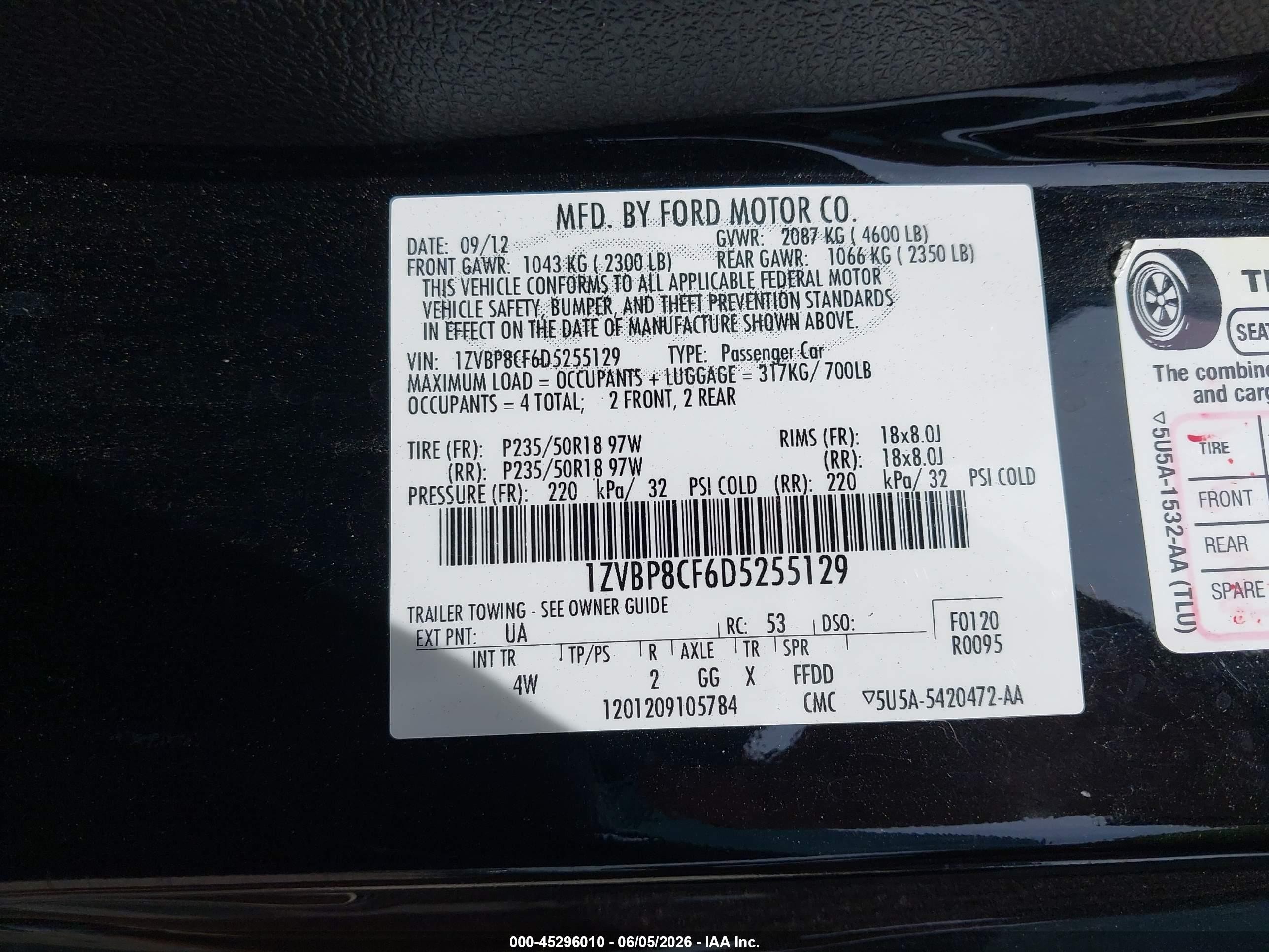 2013 Ford Mustang Gt Premium Black vin: 1ZVBP8CF6D5255129