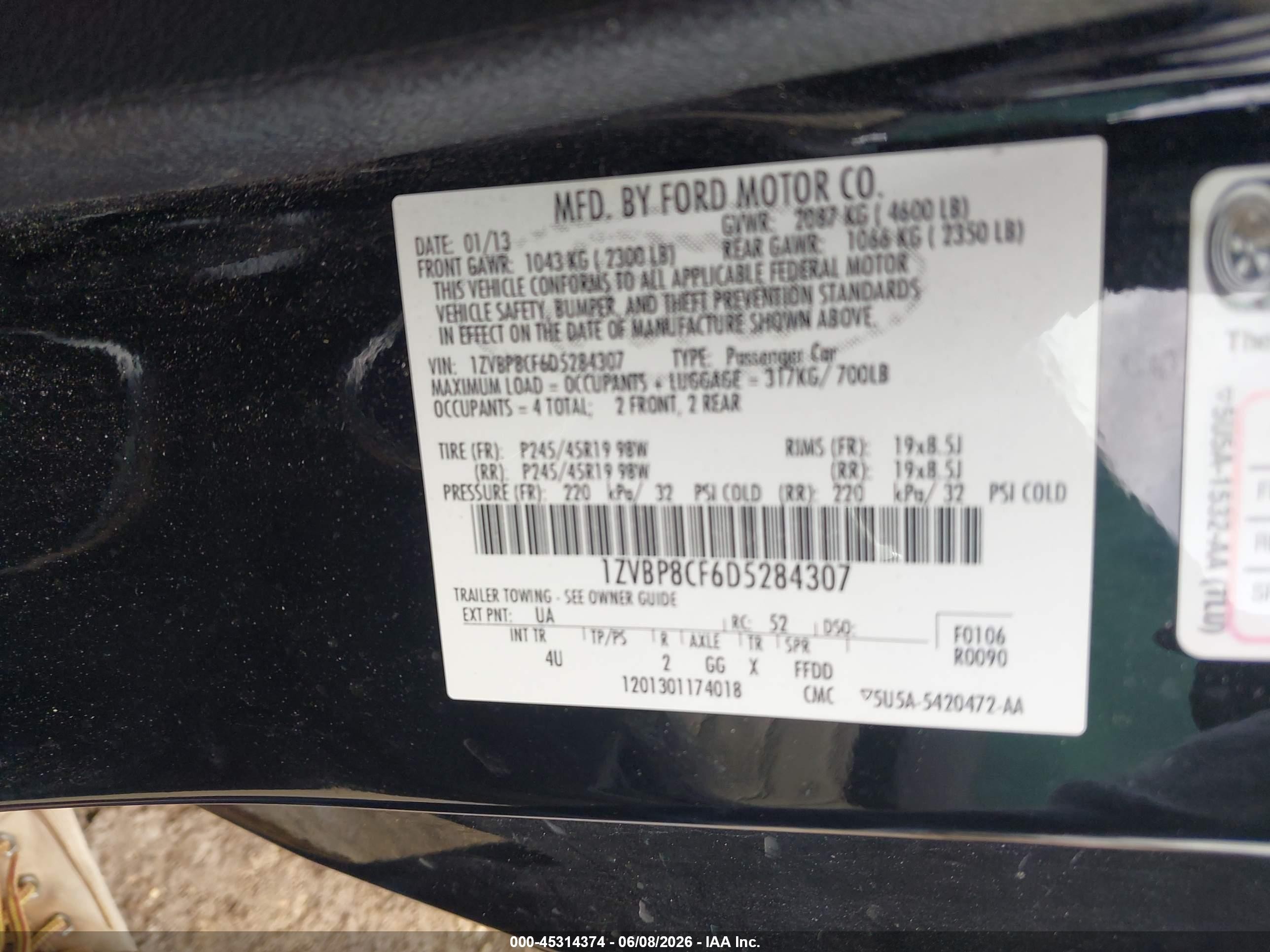 2013 Ford Mustang Gt Premium Black vin: 1ZVBP8CF6D5284307