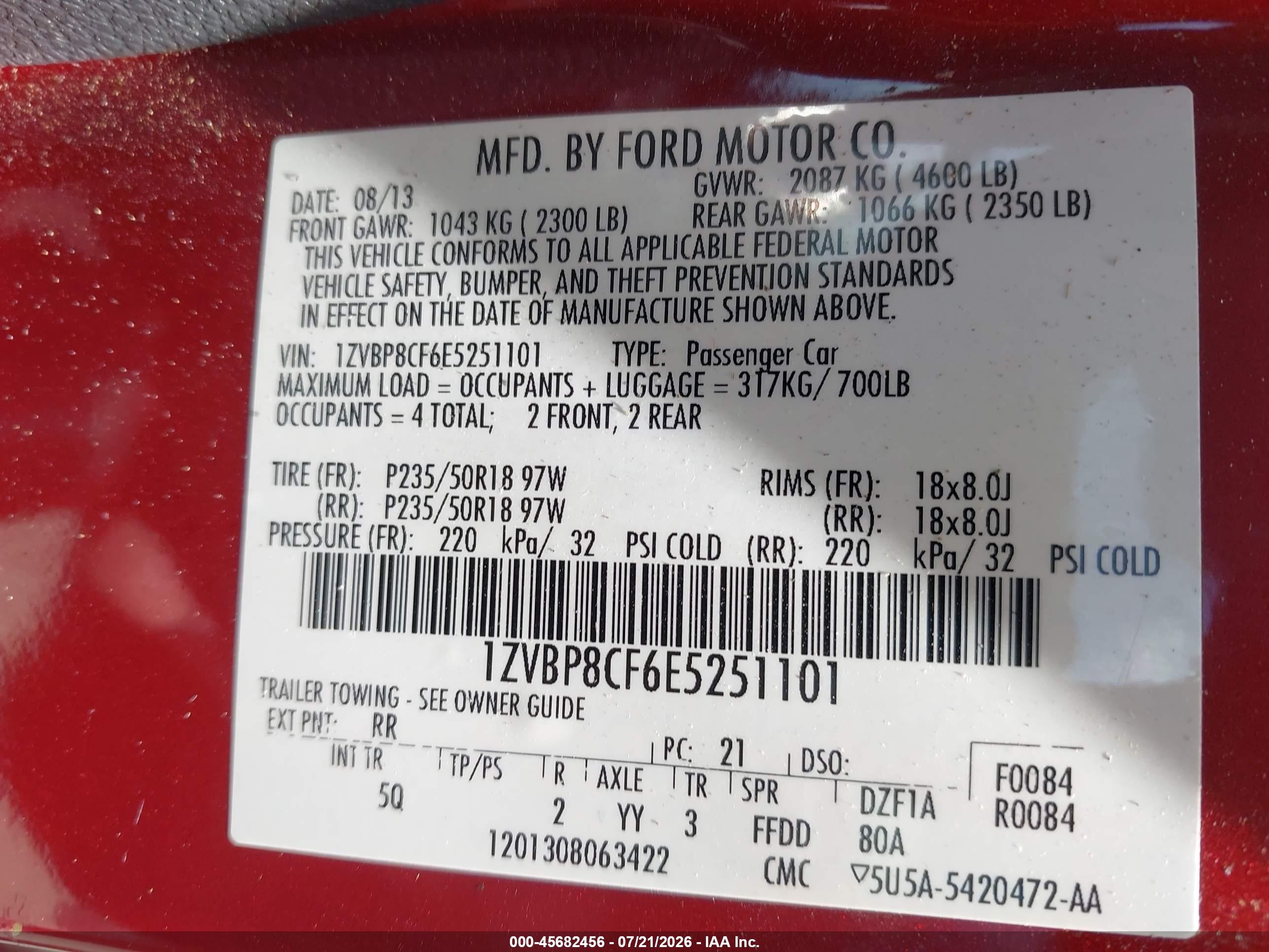 2014 Ford Mustang Red vin: 1ZVBP8CF6E5251101