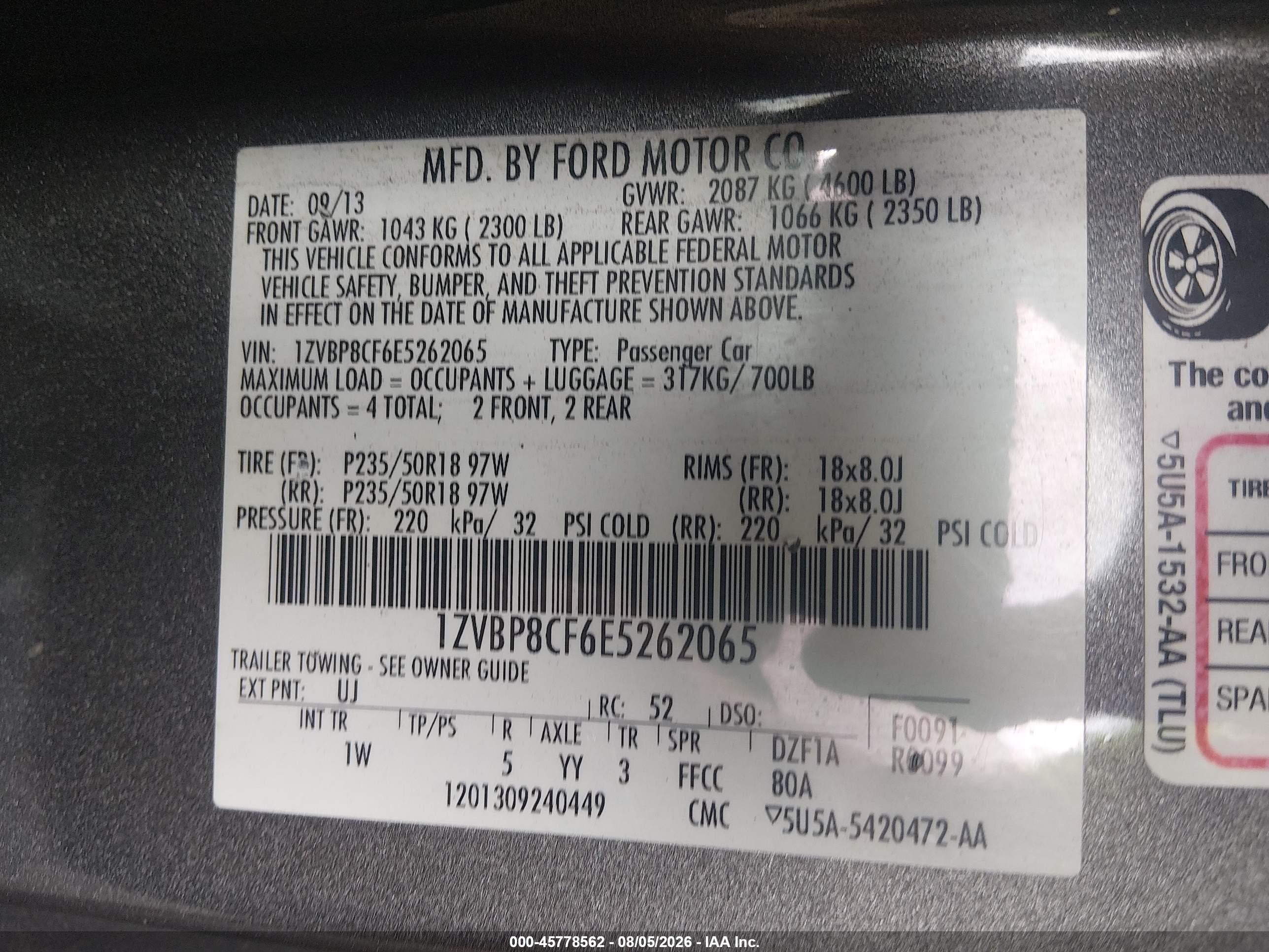 2014 Ford Mustang Gt vin: 1ZVBP8CF6E5262065