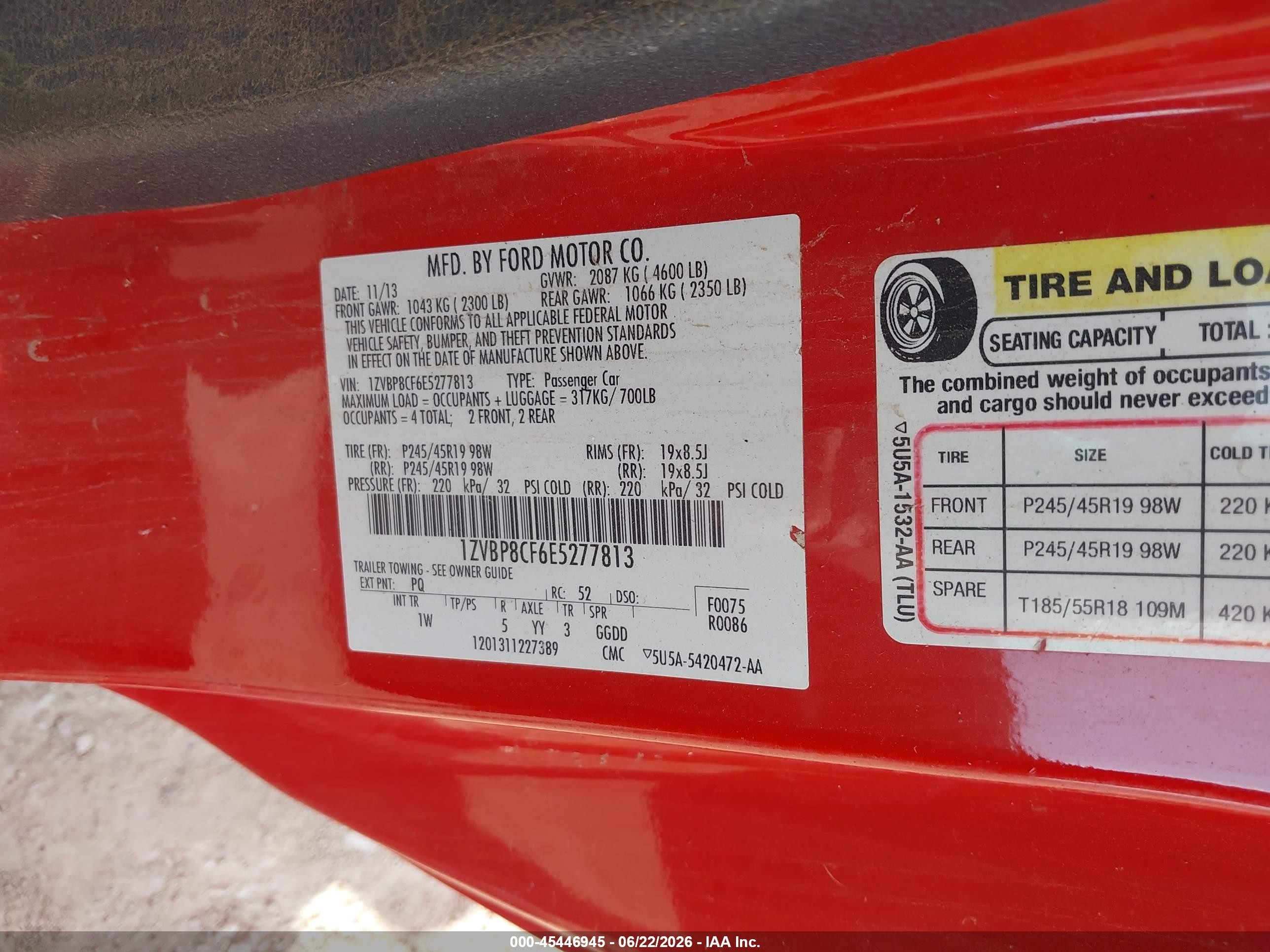 2014 Ford Mustang Gt Red vin: 1ZVBP8CF6E5277813