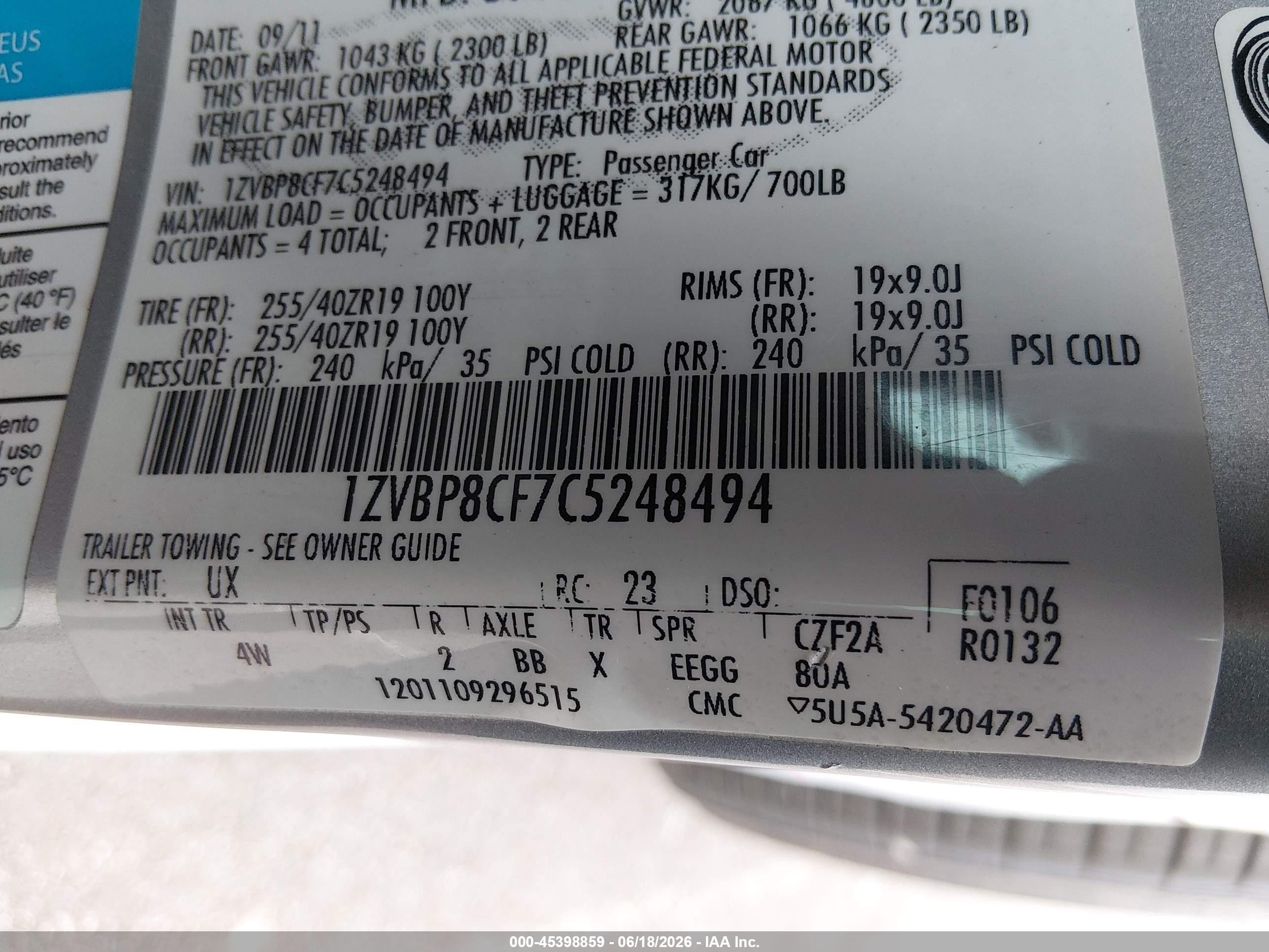 2012 Ford Mustang Gt Premium Silver vin: 1ZVBP8CF7C5248494
