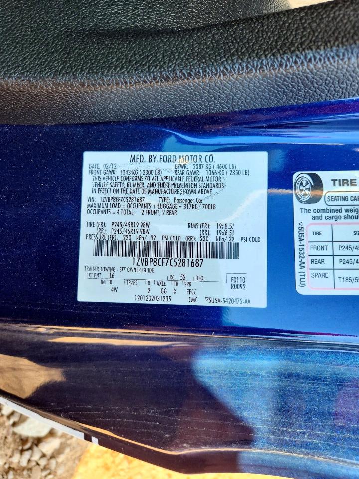 2012 Ford Mustang Gt Синий vin: 1ZVBP8CF7C5281687