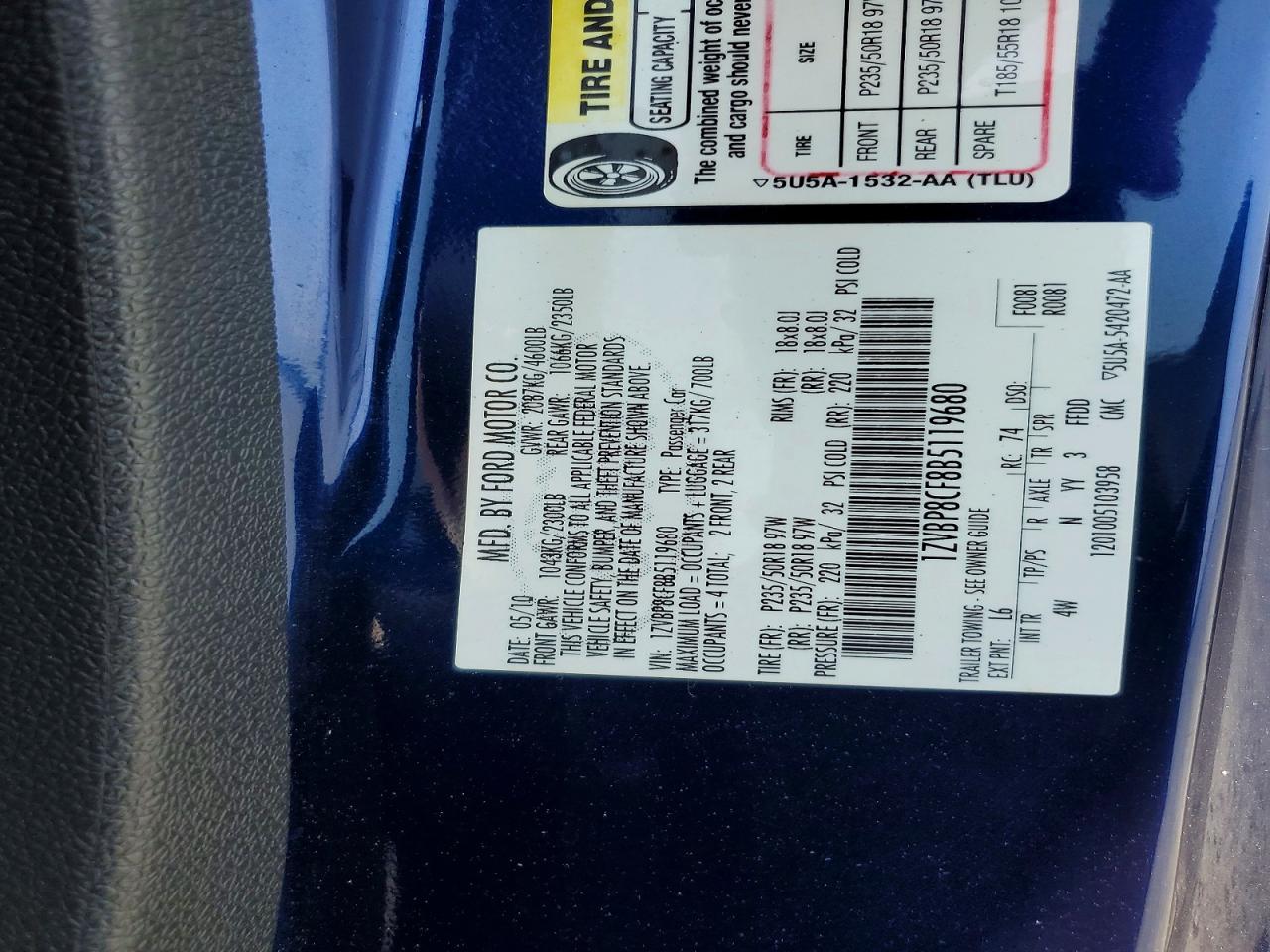 2011 Ford Mustang Gt Blue vin: 1ZVBP8CF8B5119680