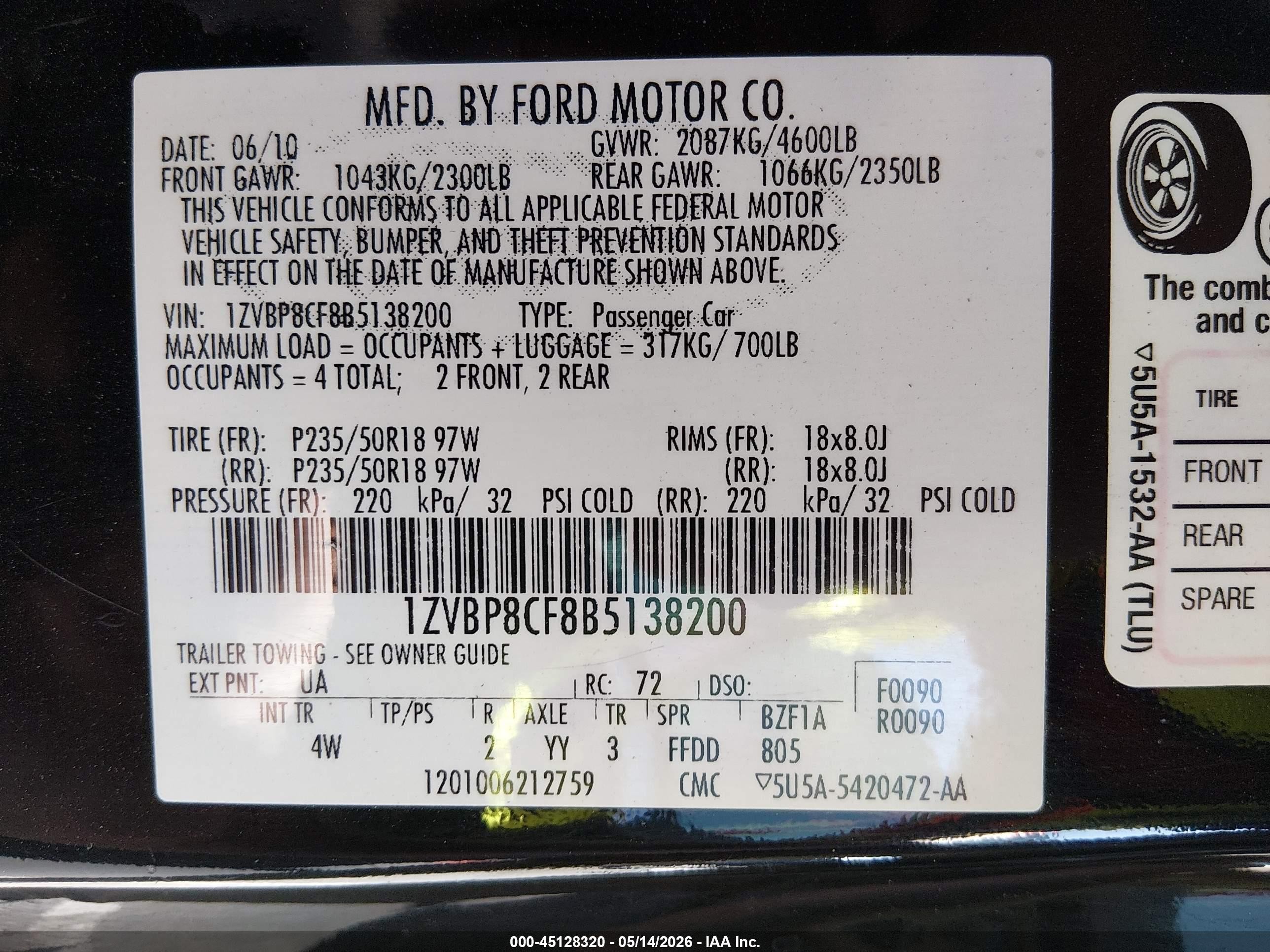 2011 Ford Mustang Gt Premium Black vin: 1ZVBP8CF8B5138200