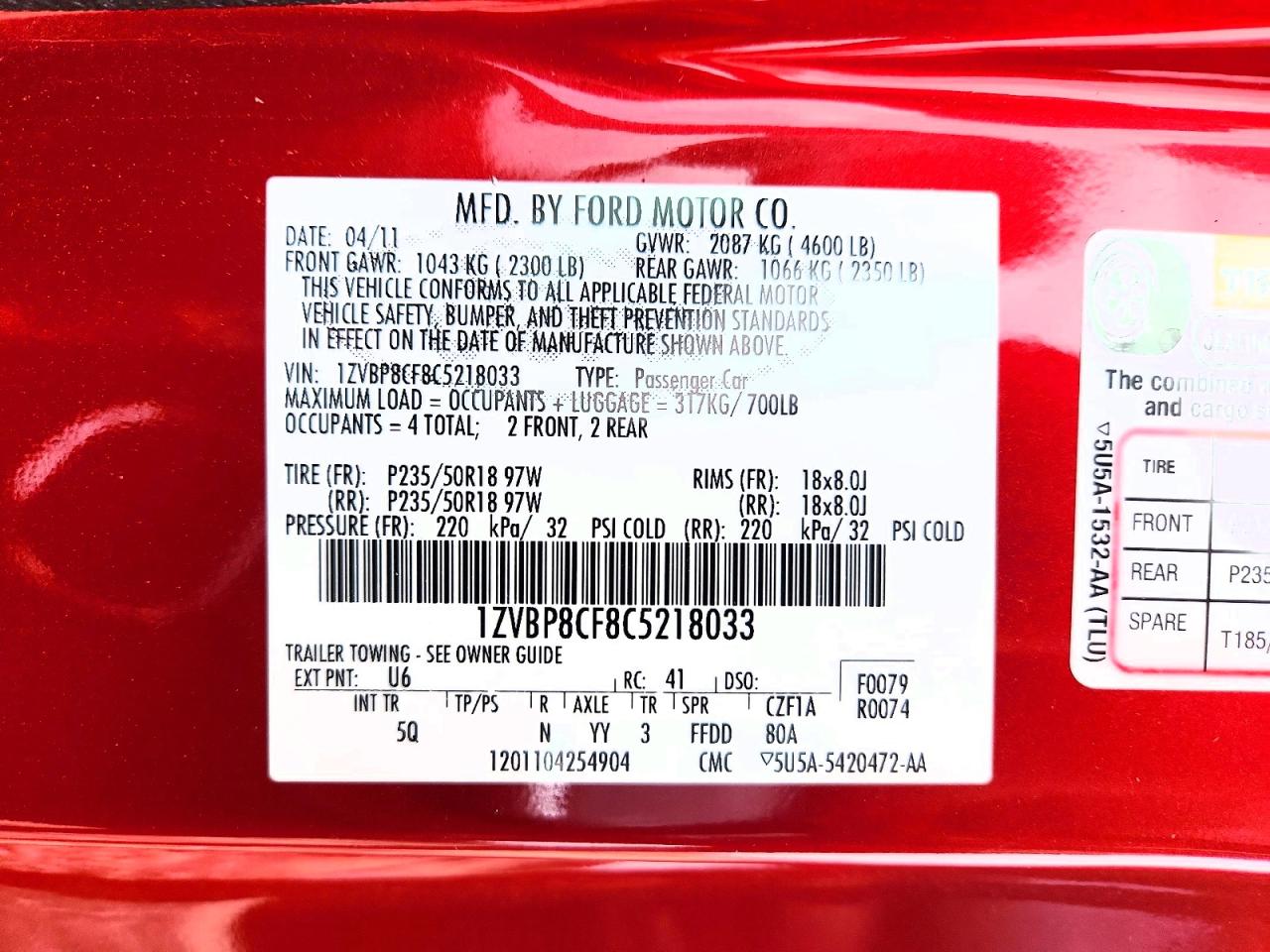 2012 Ford Mustang Gt Red vin: 1ZVBP8CF8C5218033