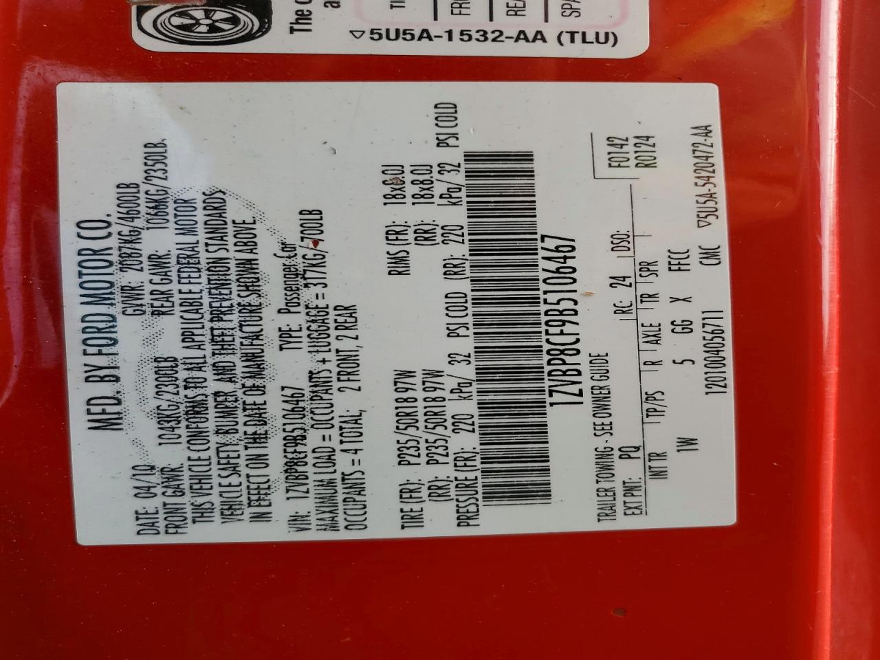 2011 Ford Mustang Gt Red vin: 1ZVBP8CF9B5106467