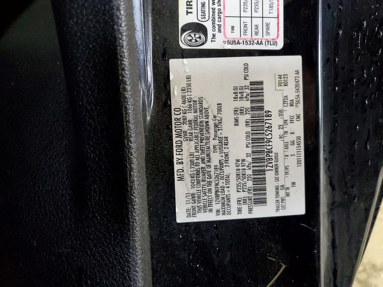 2012 Ford Mustang Gt Black vin: 1ZVBP8CF9C5267189