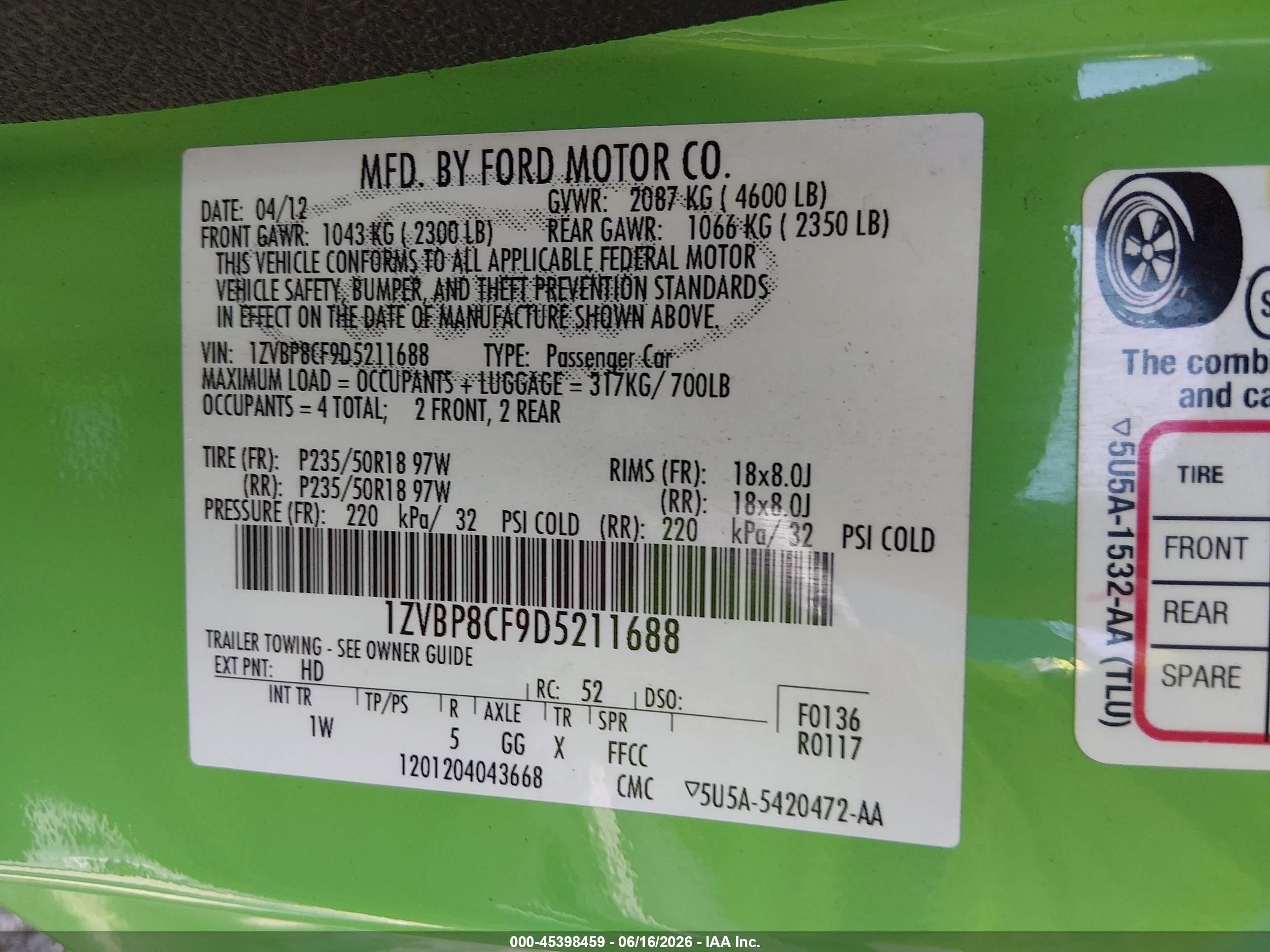 2013 Ford Mustang Gt Green vin: 1ZVBP8CF9D5211688