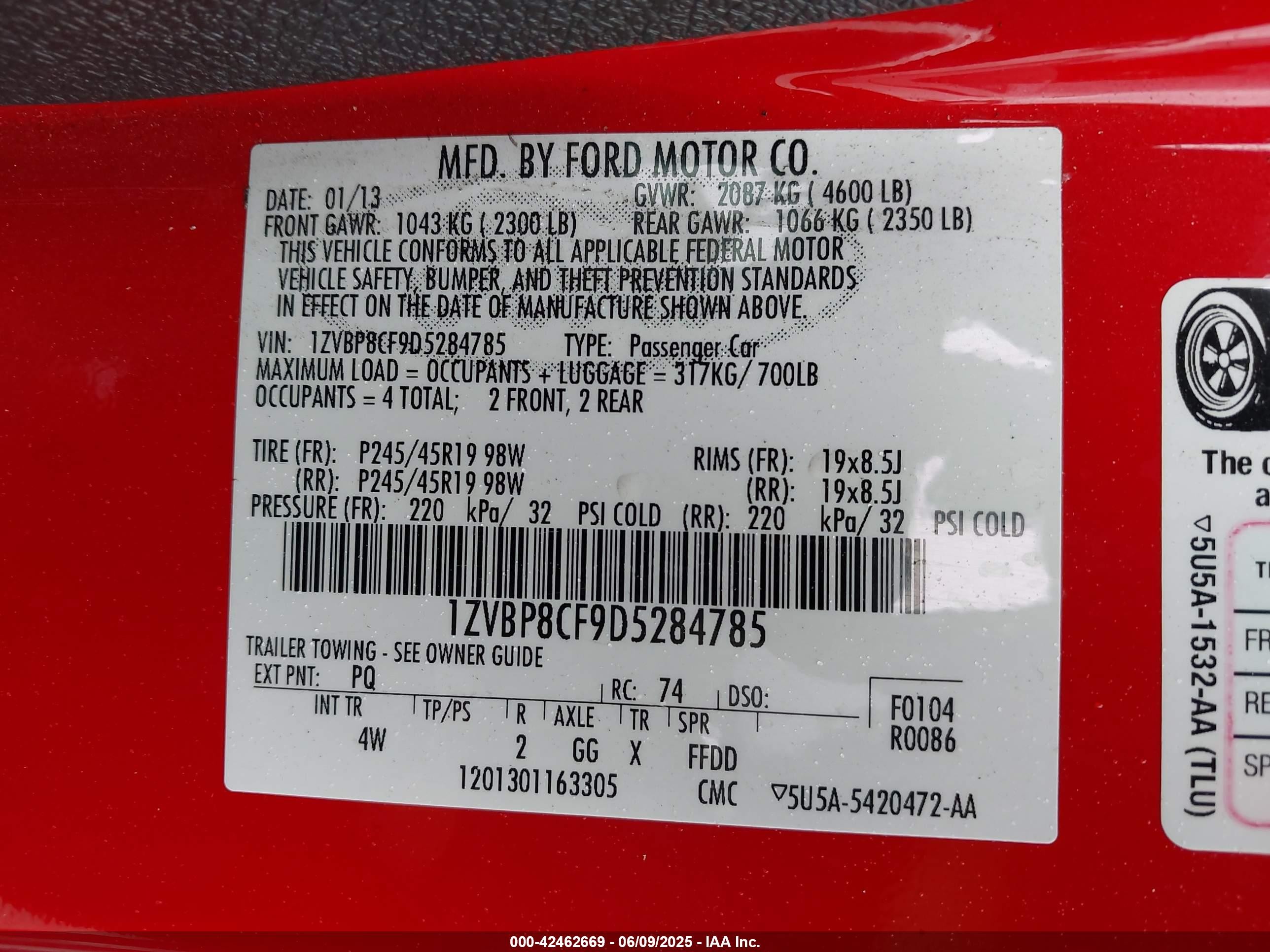 2013 Ford Mustang Gt Premium Red vin: 1ZVBP8CF9D5284785