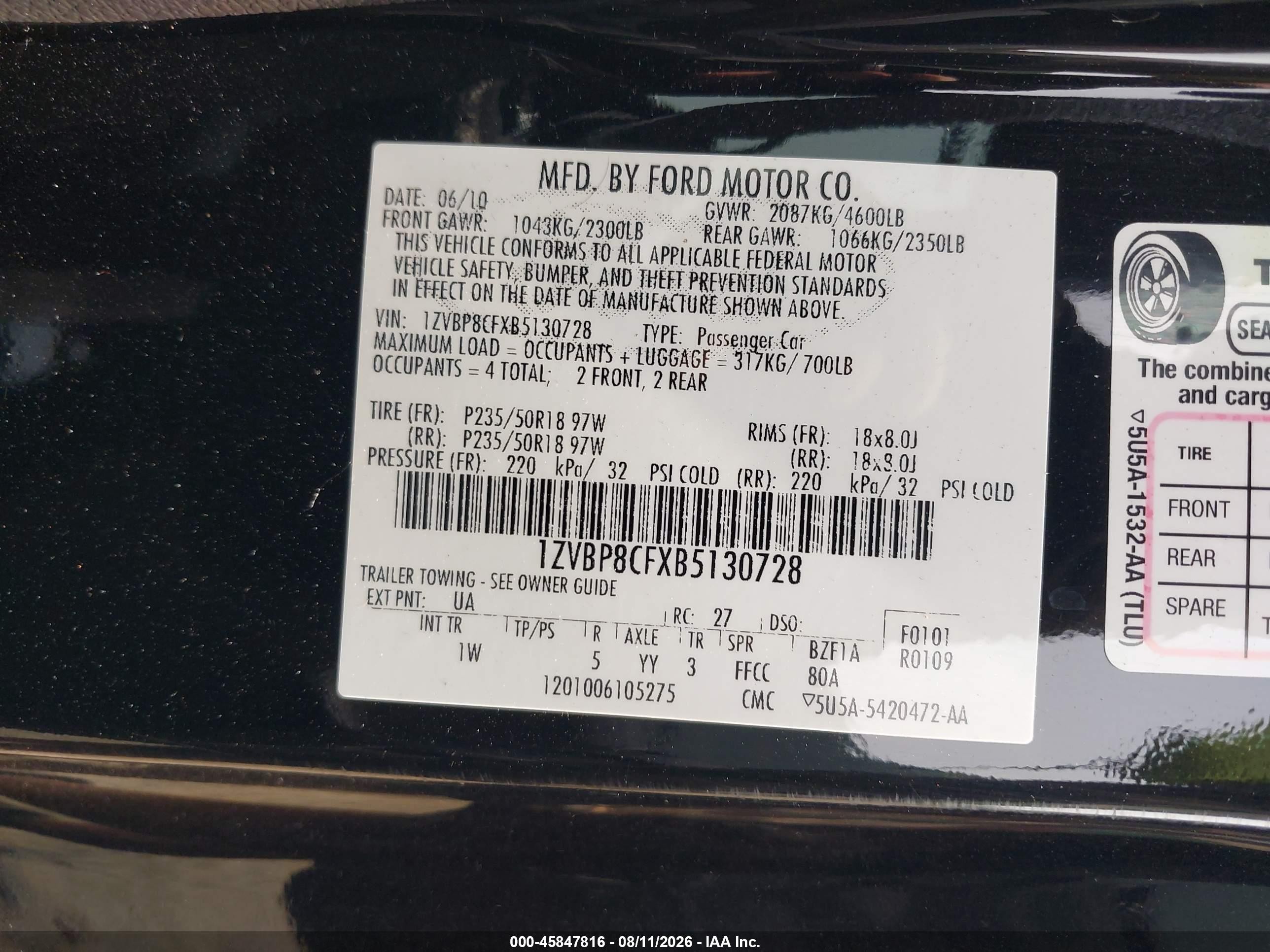 2011 Ford Mustang Gt Black vin: 1ZVBP8CFXB5130728