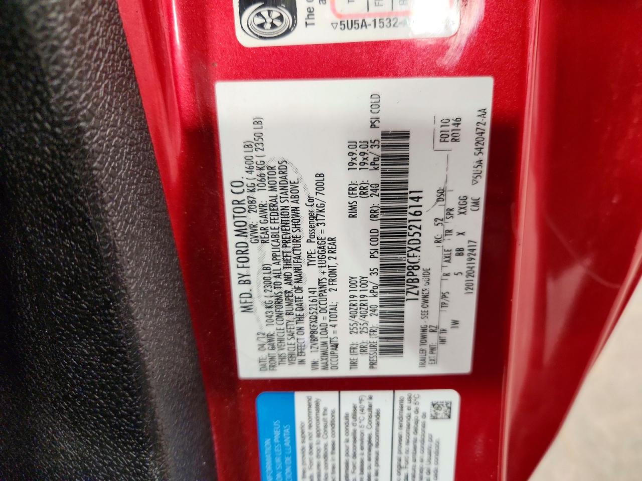 2013 Ford Mustang Gt Red vin: 1ZVBP8CFXD5216141