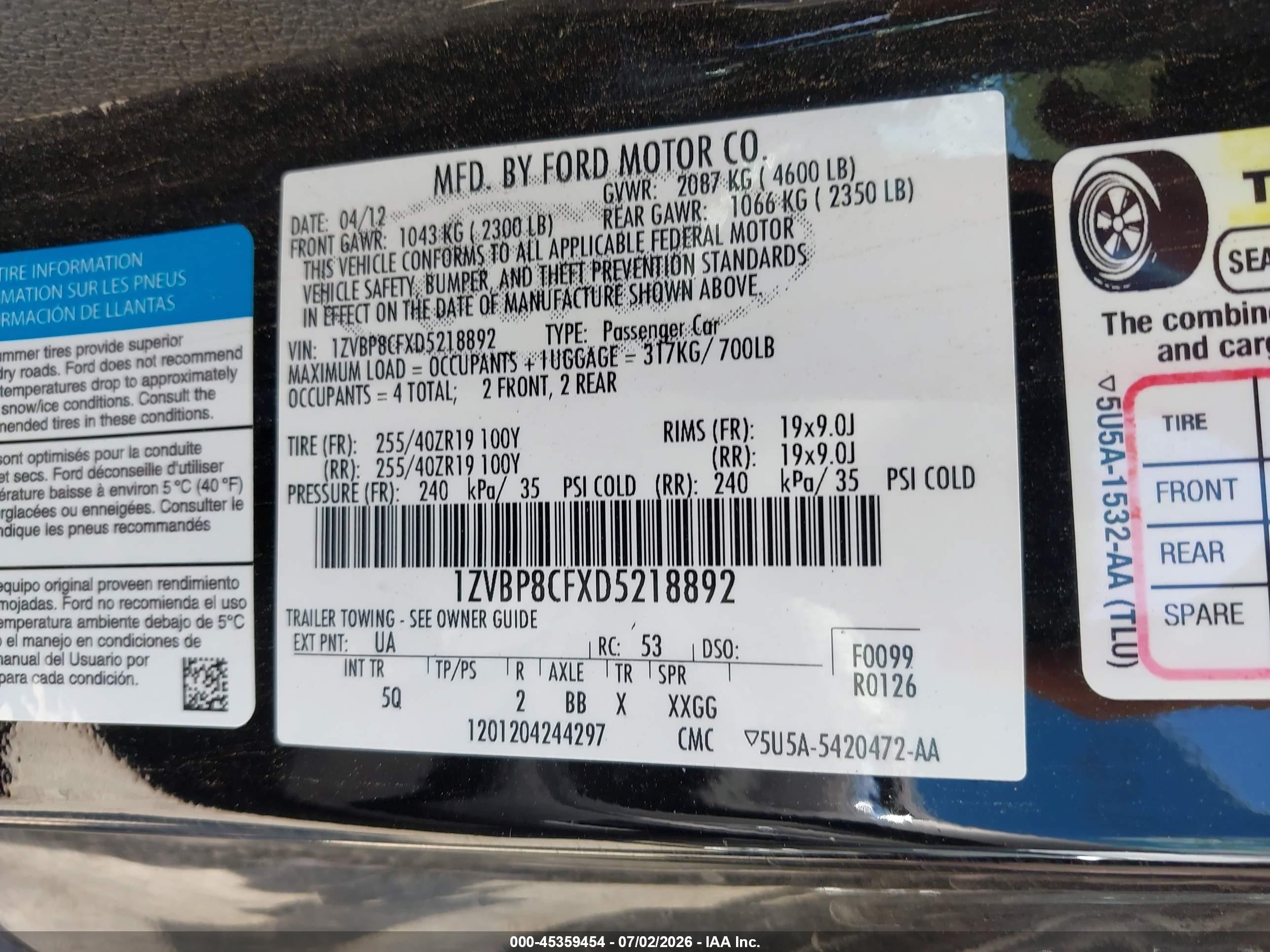 2013 Ford Mustang Gt Premium Black vin: 1ZVBP8CFXD5218892
