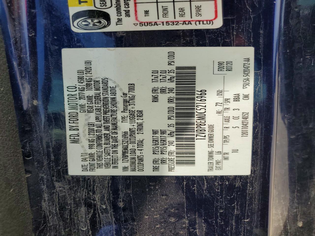 2012 Ford Mustang Blue vin: 1ZVBP8EM0C5216966