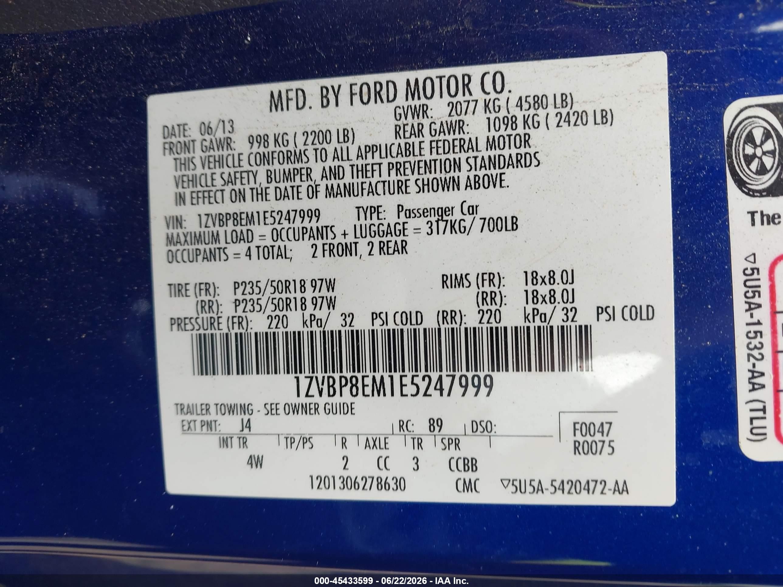 2014 Ford Mustang V6 Dark Blue vin: 1ZVBP8EM1E5247999