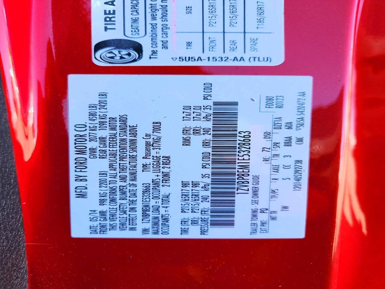 2014 Ford Mustang Red vin: 1ZVBP8EM1E5328663